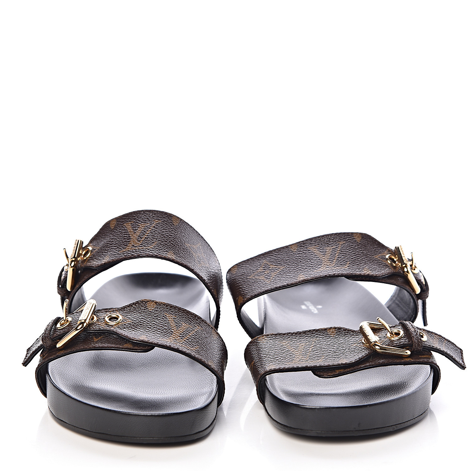 LOUIS VUITTON Monogram Bom Dia Mule Sandals 39 Black 480496