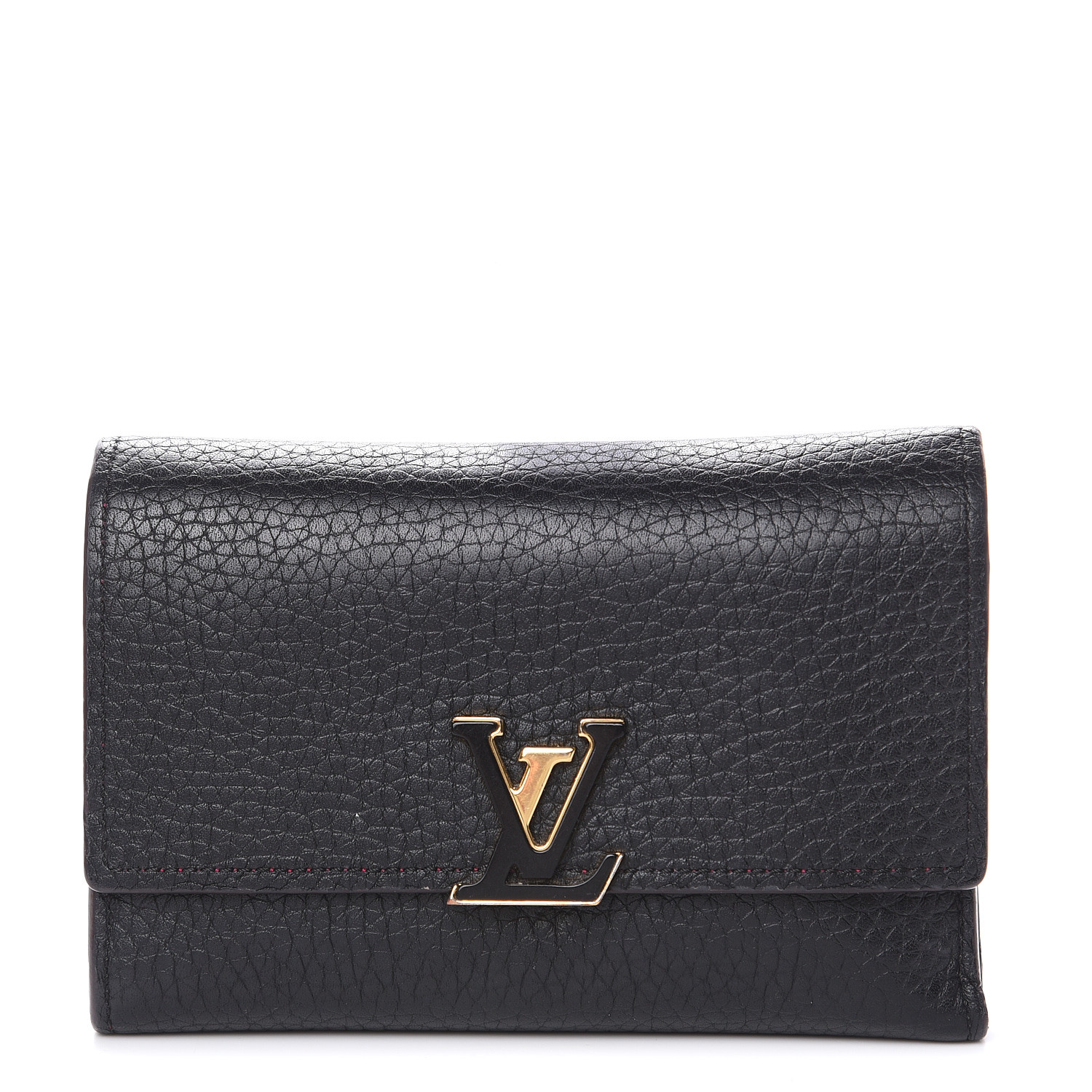 LOUIS VUITTON Taurillon Capucines Compact Wallet Black 481277