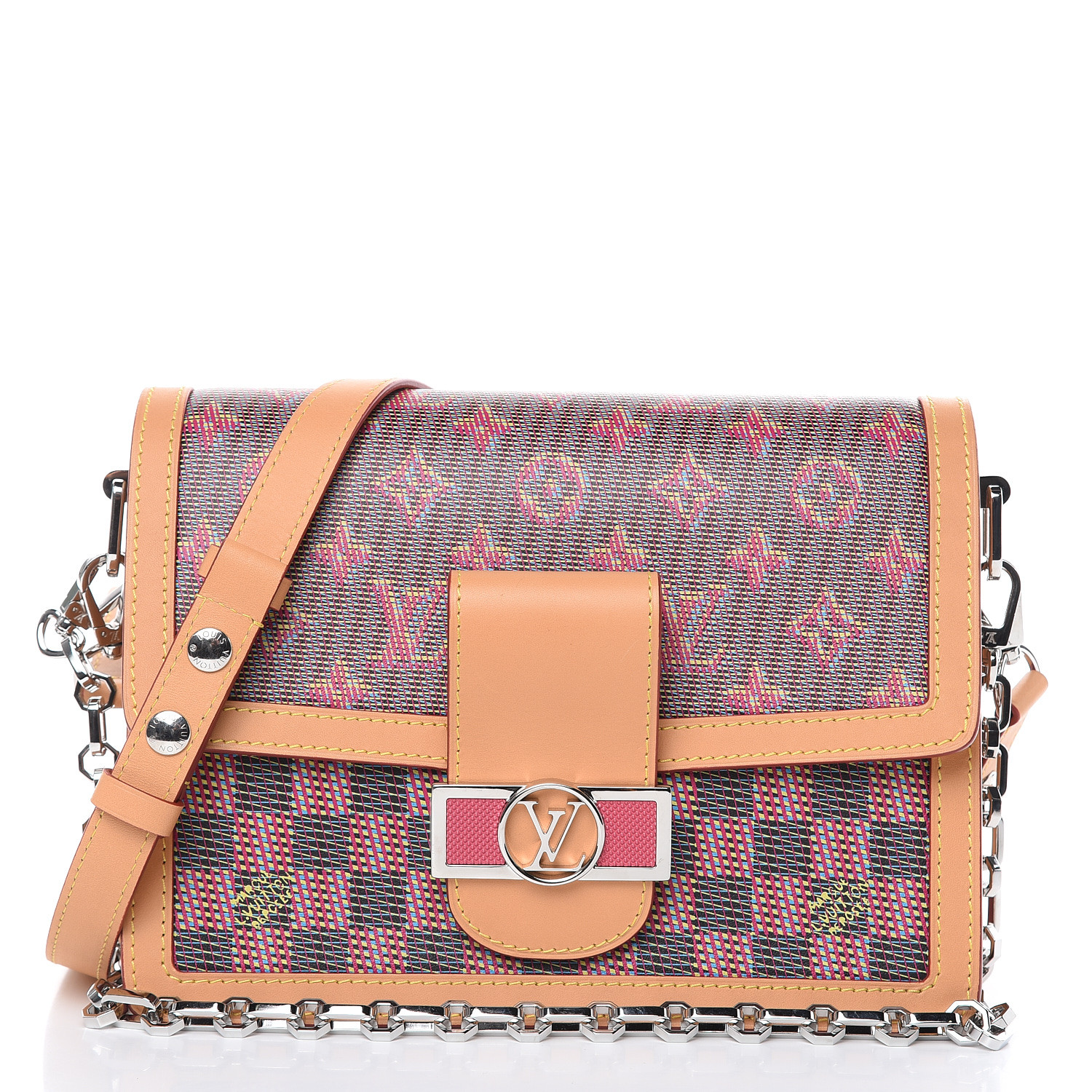 LOUIS VUITTON Monogram Damier Pop Print Dauphine MM Pink 467857