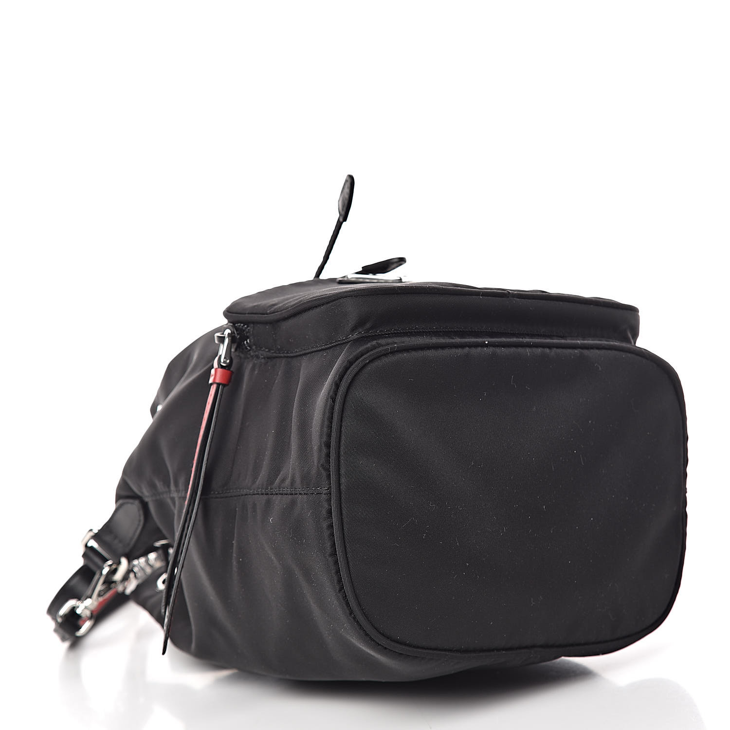 PRADA Tessuto Nylon Studded New Vela Mini Bucket Crossbody Bag Black Fuoco 467673