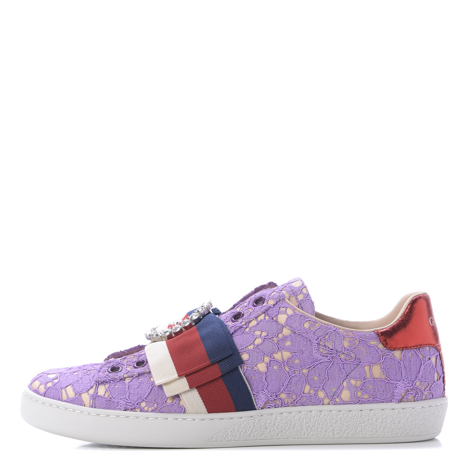 GUCCI Lace Crystal Womens Ace Web Sneakers 37.5 Purple 693935 ...