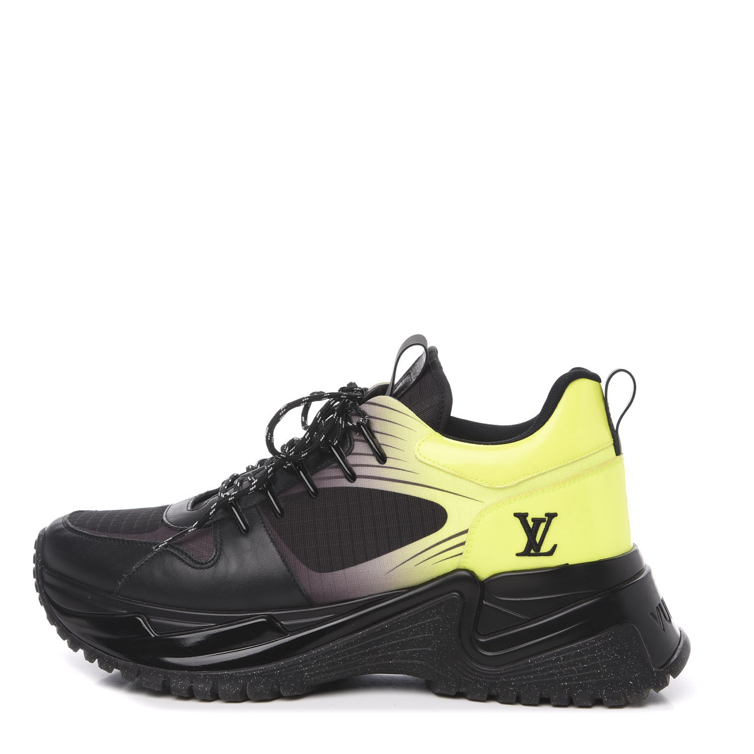 LOUIS VUITTON Calfskin Run Away Pulse Sneakers 7 Black Yellow 584982 ...