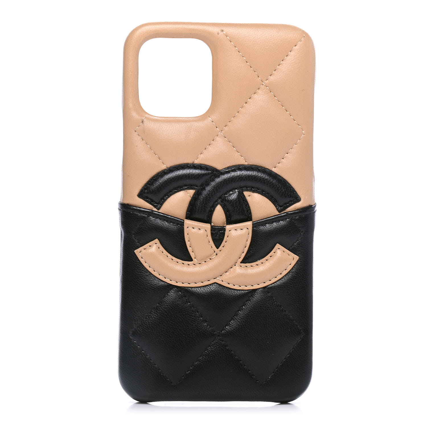 Chanel Lambskin Quilted Cc Iphone Xi Pro Case Beige Black 1199 Fashionphile