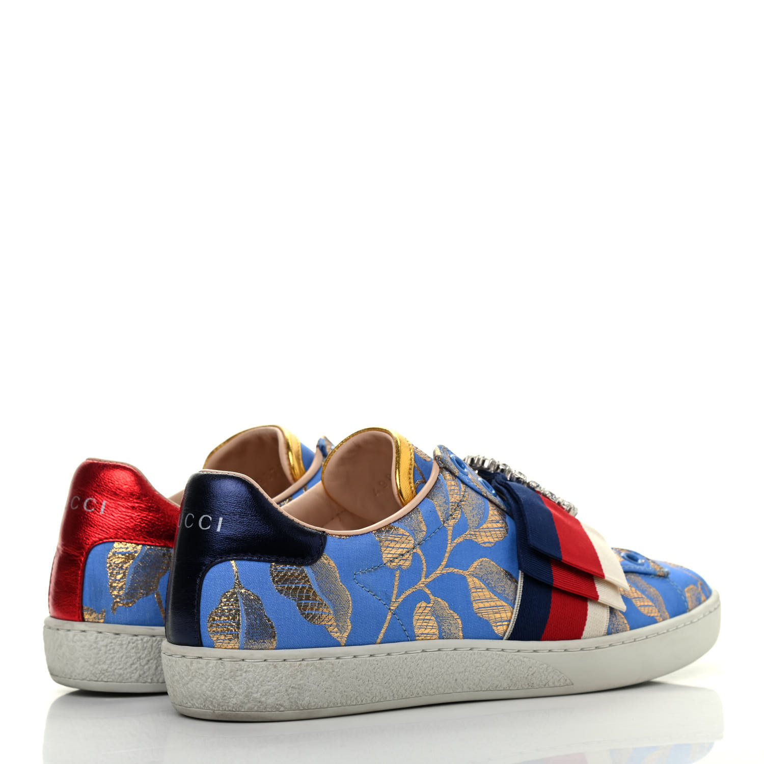 GUCCI Jacquard Crystal Branches Womens Ace Sylvie Web Sneakers 35 Blue 831412 |