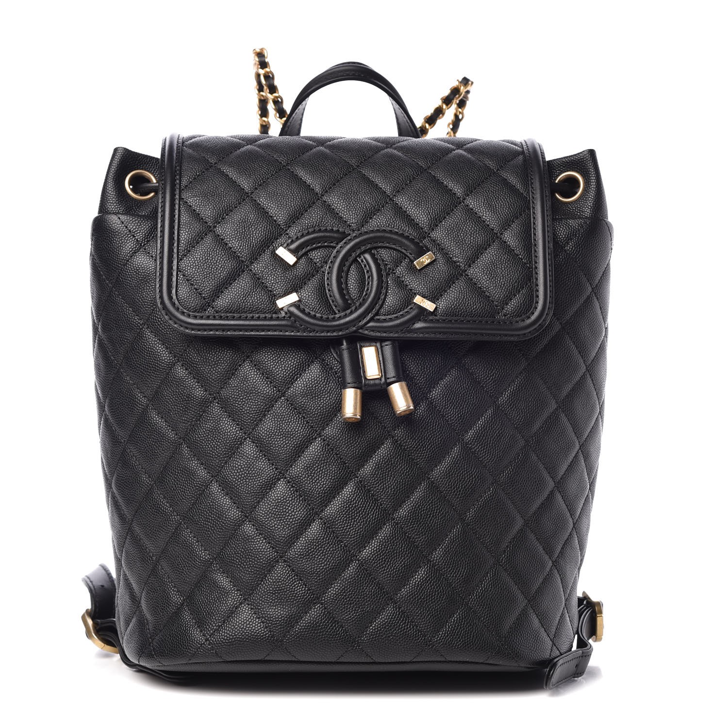 CHANEL Caviar Quilted Filigree Backpack Black 339502