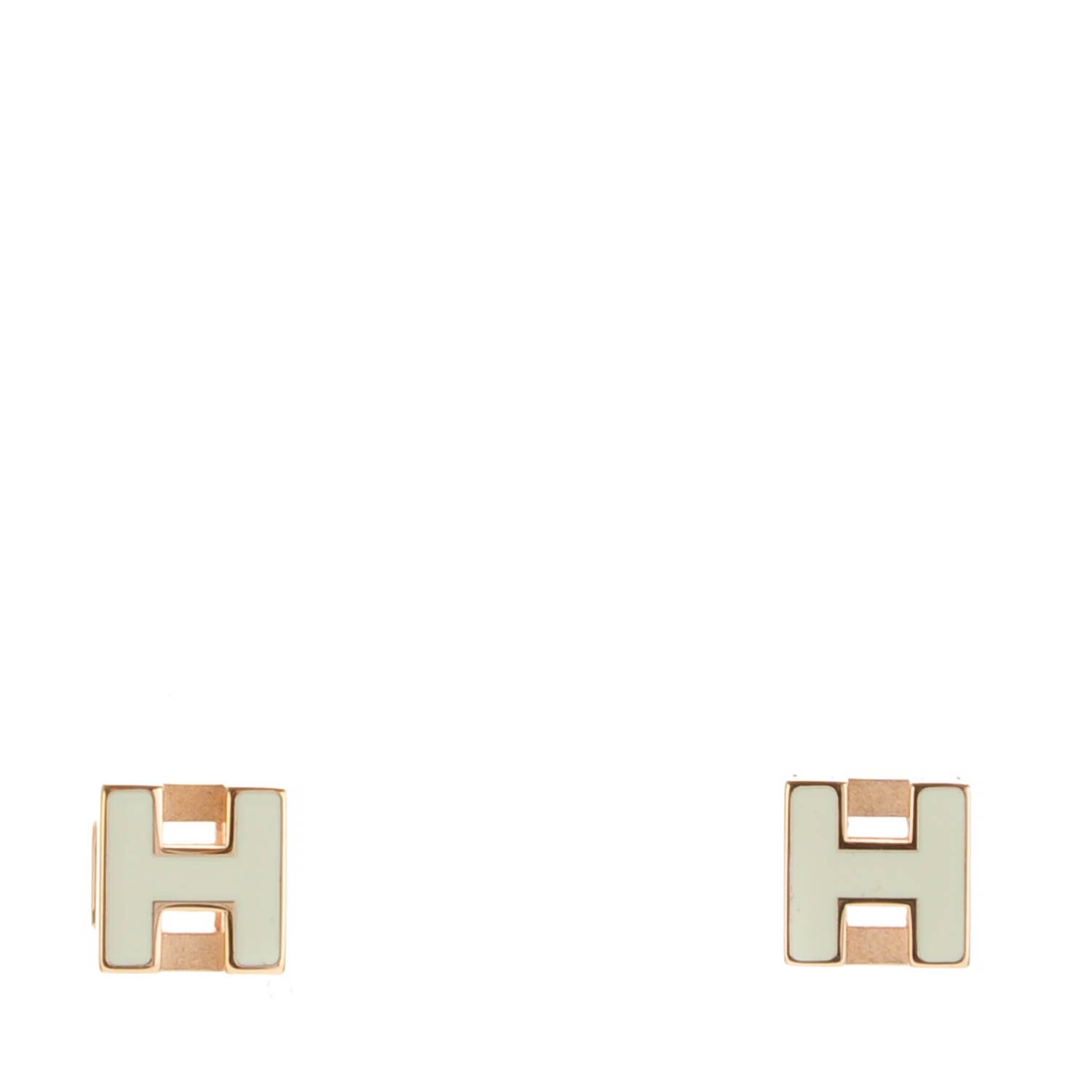 HERMES Rose Gold Lacquered Cage d'H Earrings White 144037 