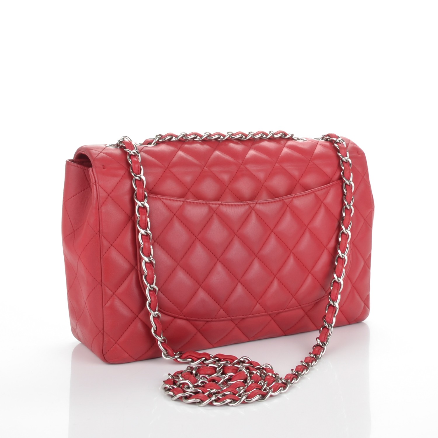 CHANEL Lambskin Quilted Jumbo Single Flap Red 169610