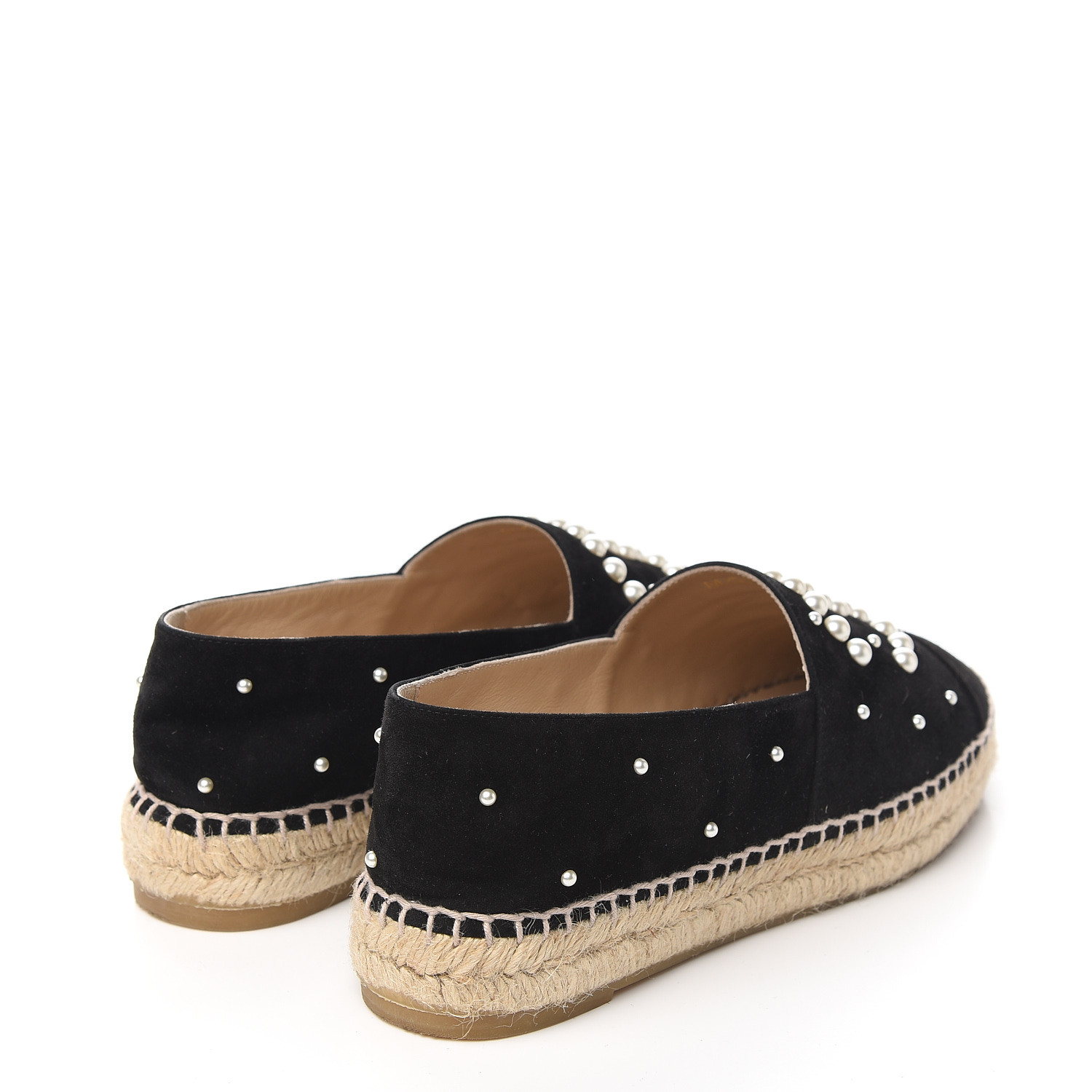 CHANEL Suede Pearl CC Espadrilles 38 Black 564270