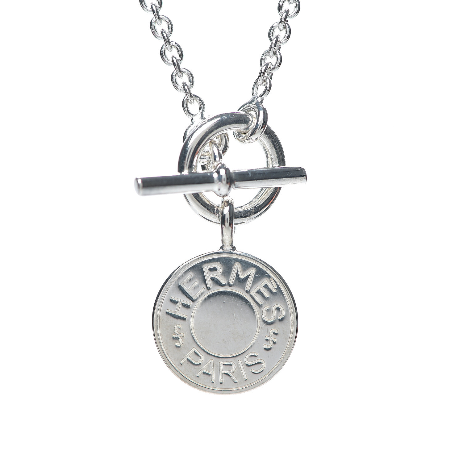 HERMES Sterling Silver Mini Clou de Selle Charm Pendant Necklace 555920