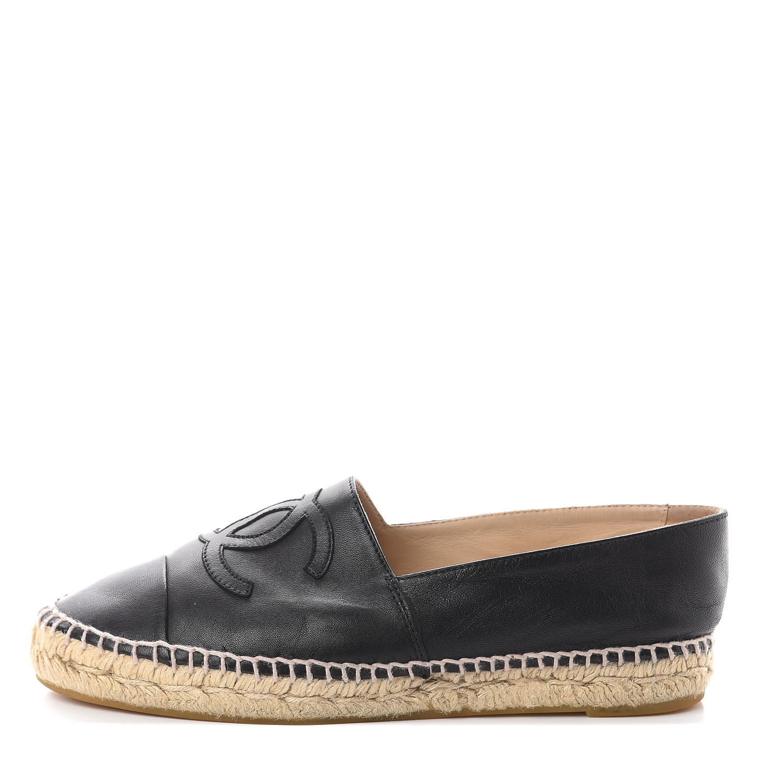 CHANEL Lambskin CC Espadrilles 38 Black 561486