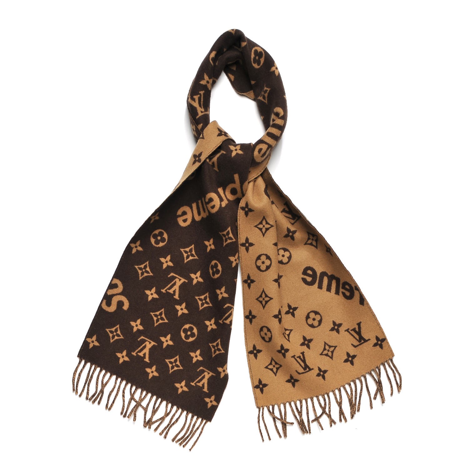 LOUIS VUITTON X Supreme Wool Cashmere Monogram Scarf Brown 290013