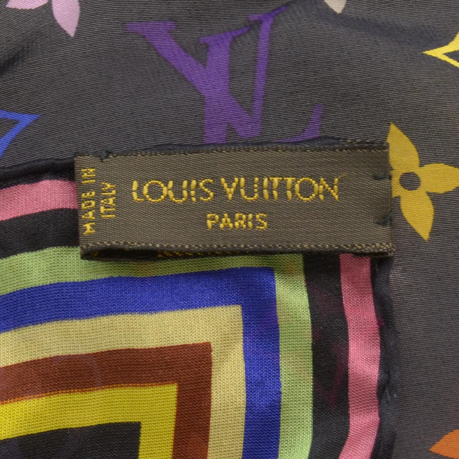 LOUIS VUITTON Silk Monogram Multicolor Square Scarf Black 36545