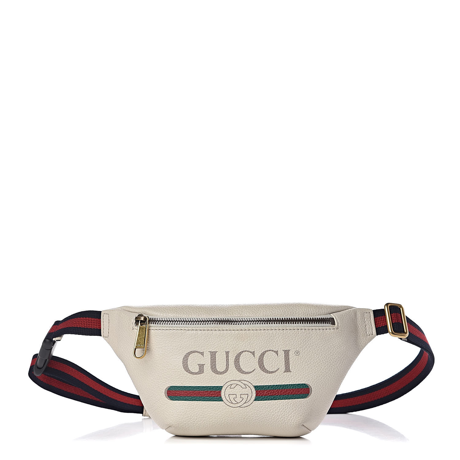 GUCCI Grained Calfskin Small Gucci Print Belt Bag White 471382