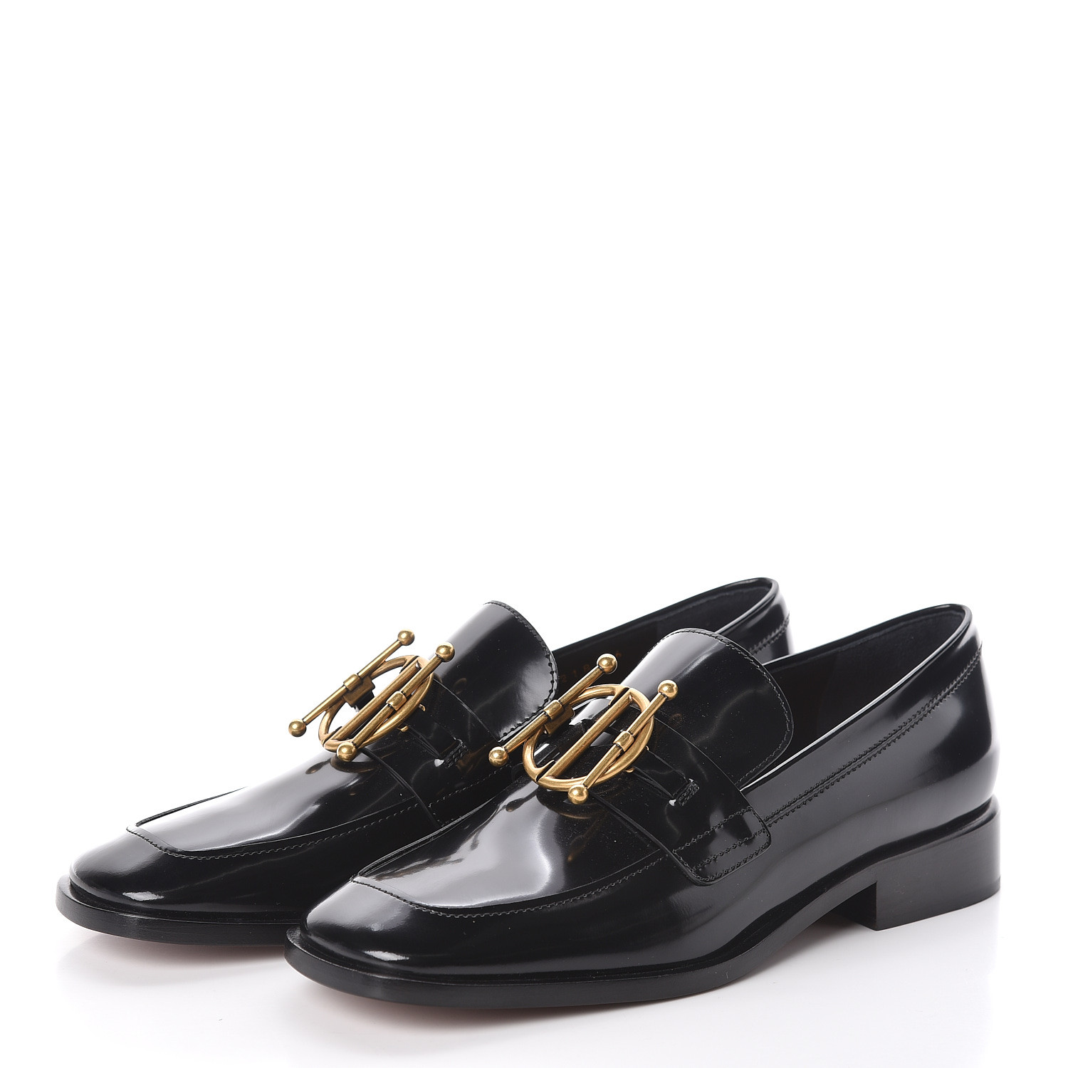 CHRISTIAN DIOR Shiny Calfskin Diordirection Loafers 36 Black 470302