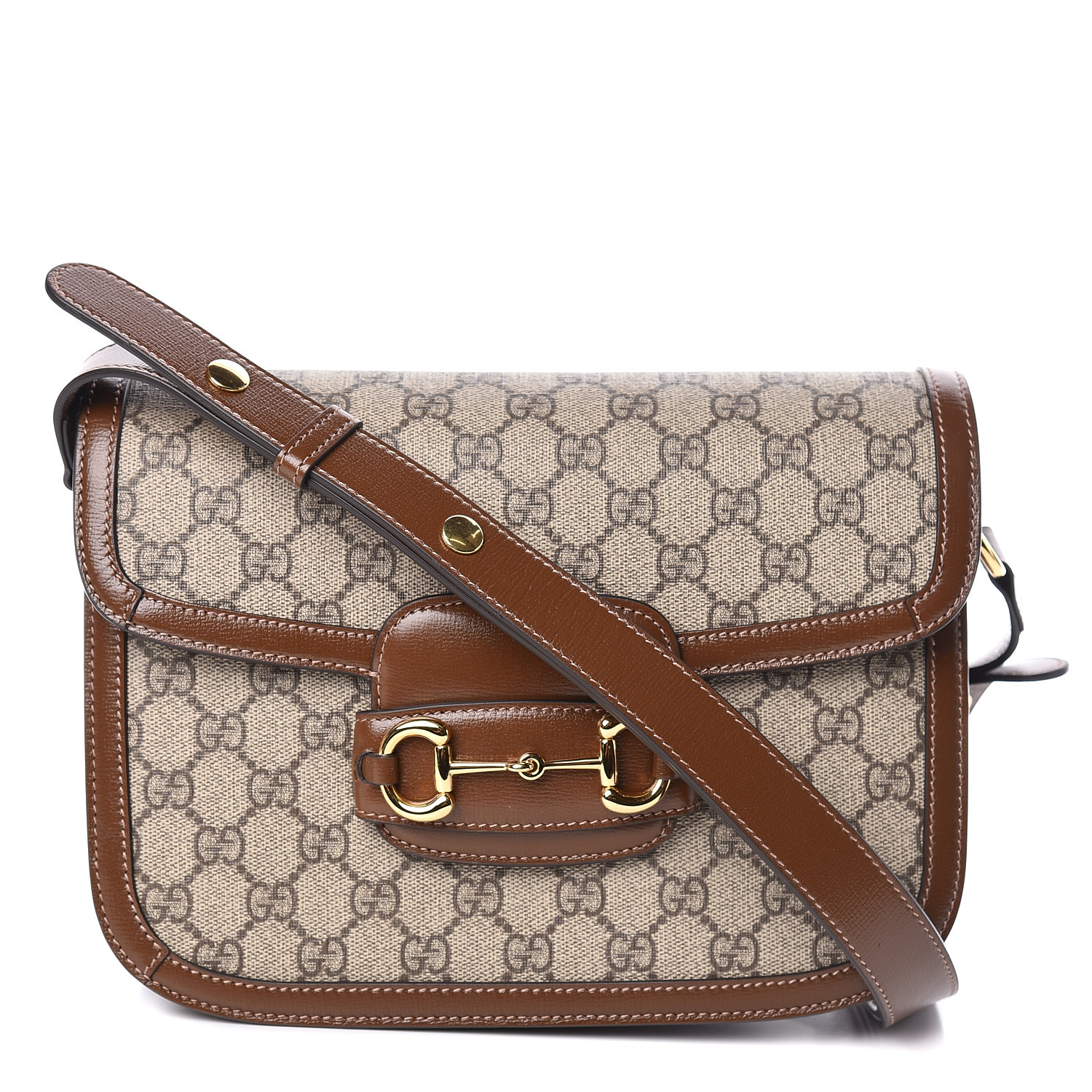 GUCCI GG Supreme Monogram 1955 Horsebit Shoulder Bag Brown 468401