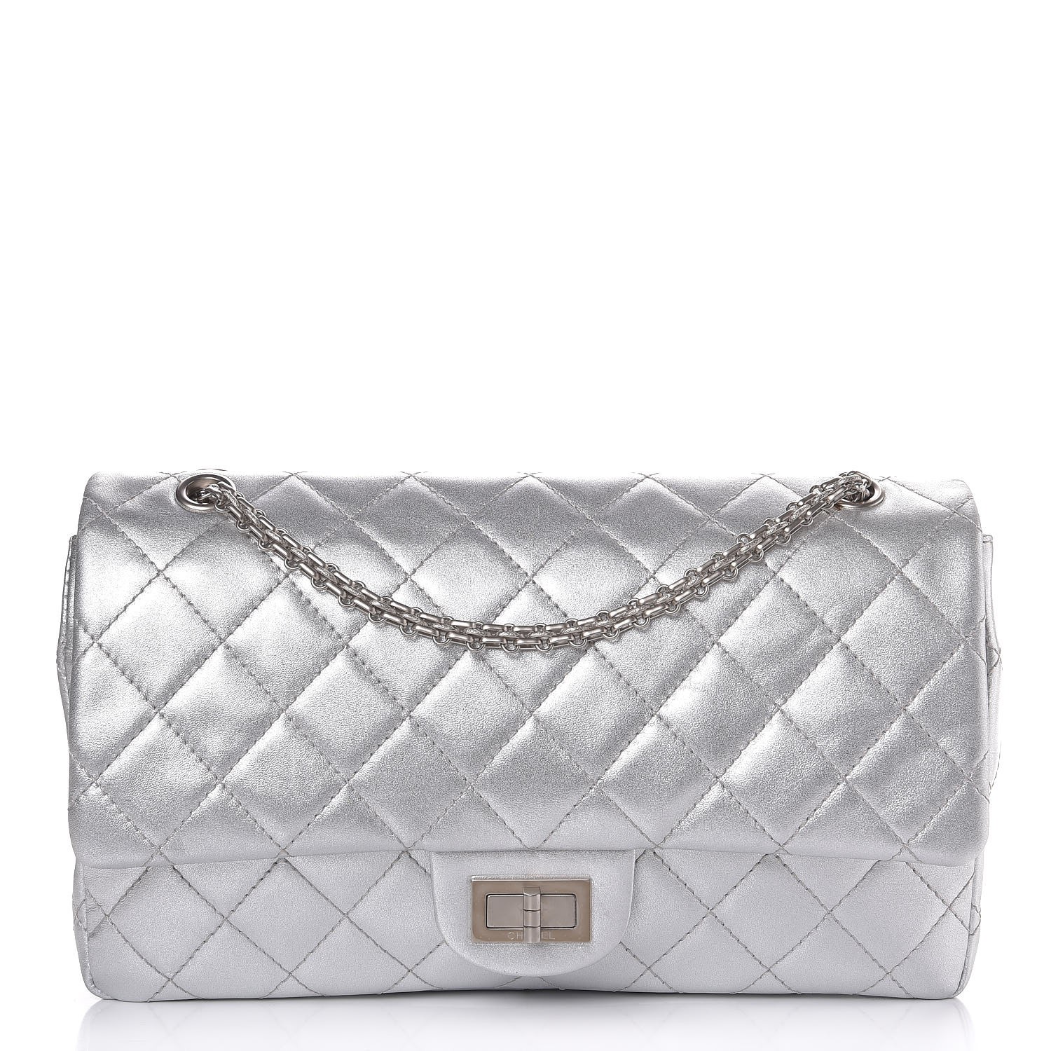 CHANEL Metallic Lambskin Quilted 2.55 Reissue 227 Flap Silver 289676