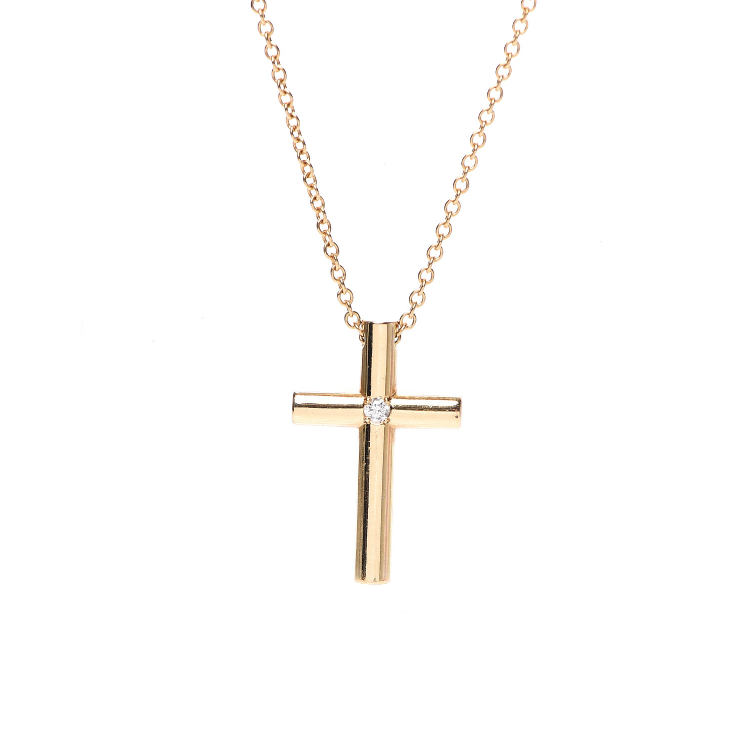 TIFFANY 18K Yellow Gold Diamond Cross Pendant Necklace 501210 ...