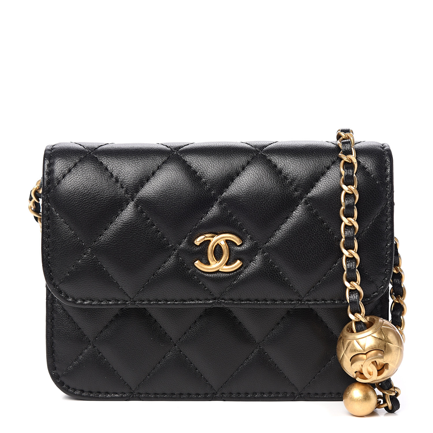 CHANEL Lambskin Quilted Pearl Crush Flap With Chain Black 548369