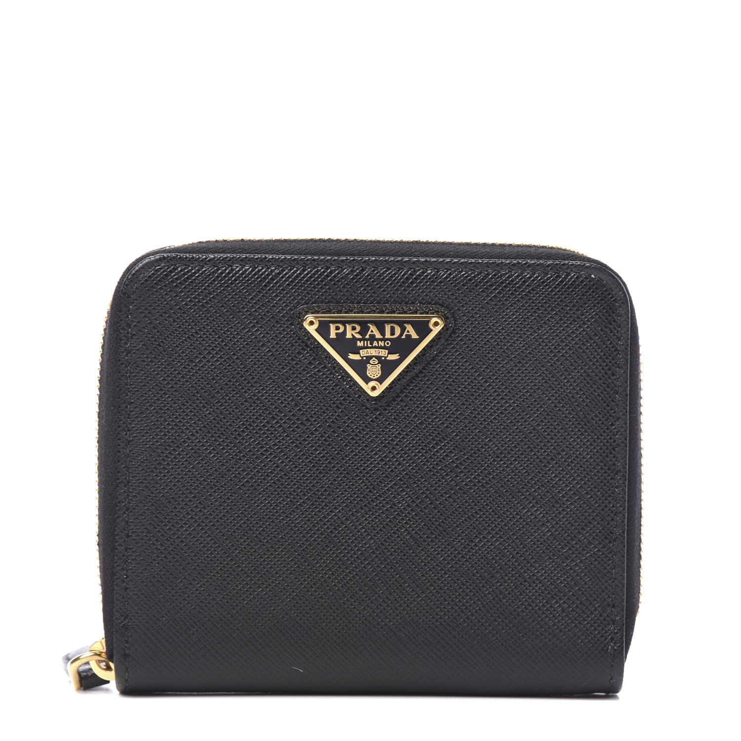 PRADA Saffiano Compact Zip Around Wallet Black 590190 | FASHIONPHILE