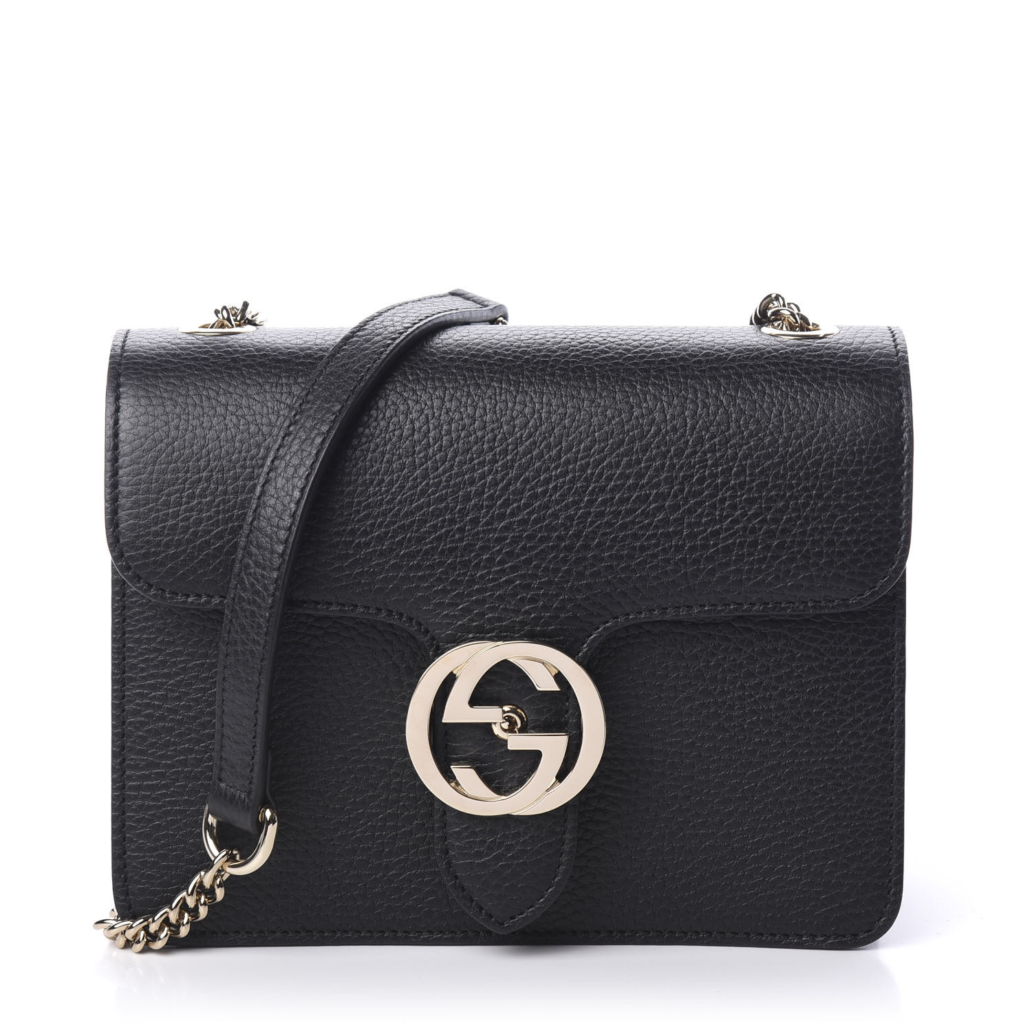 GUCCI Dollar Calfskin Small Interlocking G Shoulder Bag Black 590714 ...