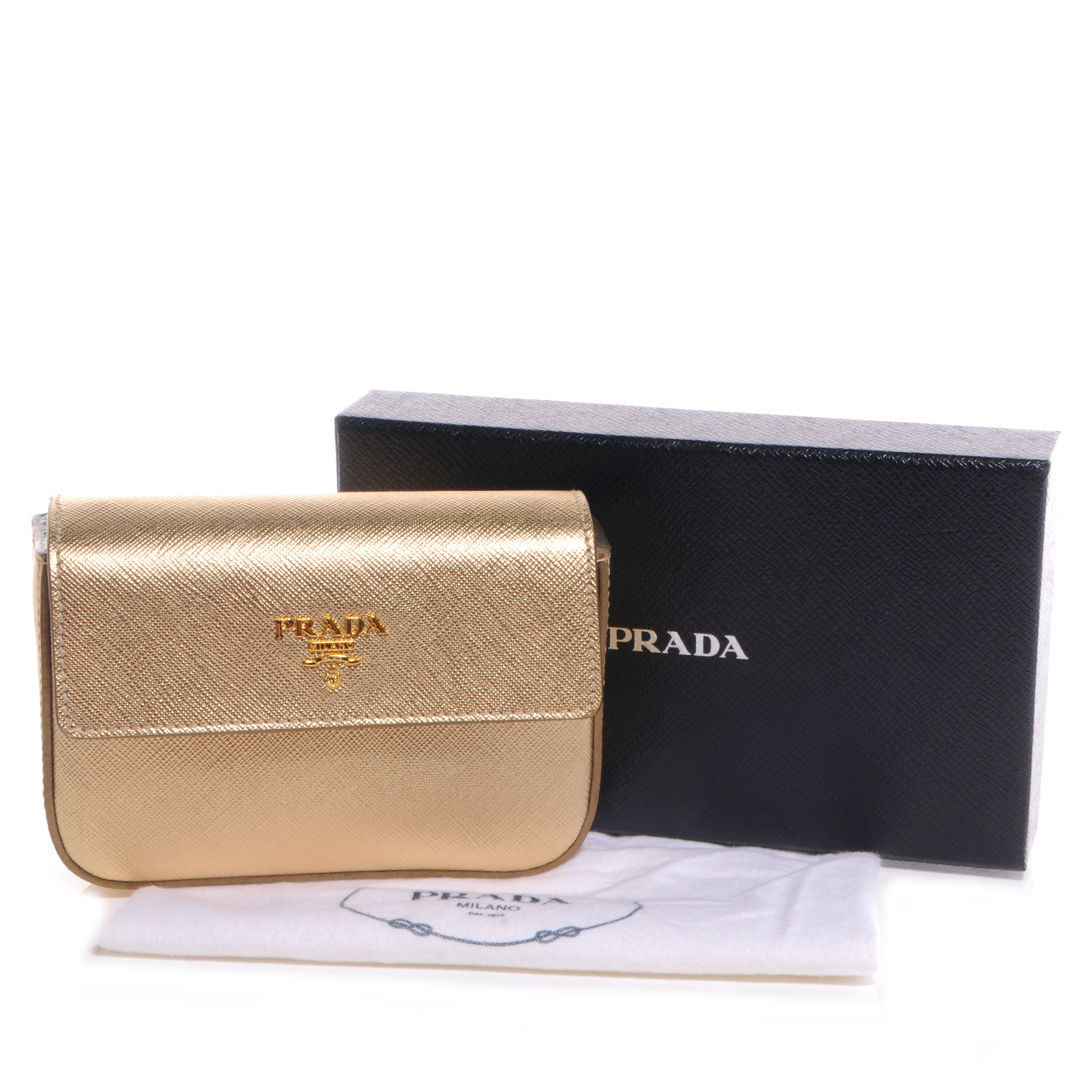 gold prada clutch