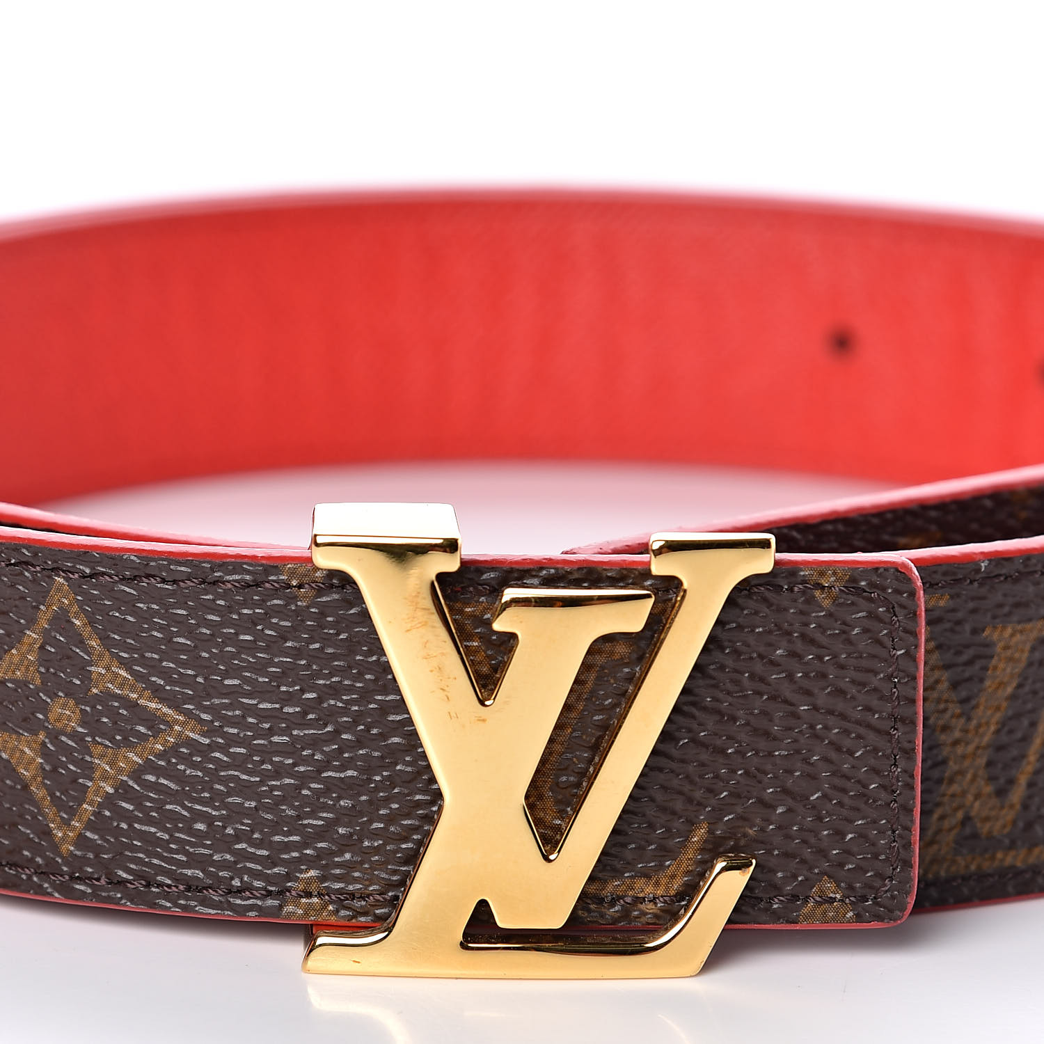 LOUIS VUITTON Monogram 30mm LV Initiales Reversible Belt 85 34 Red Coquelicot 506304