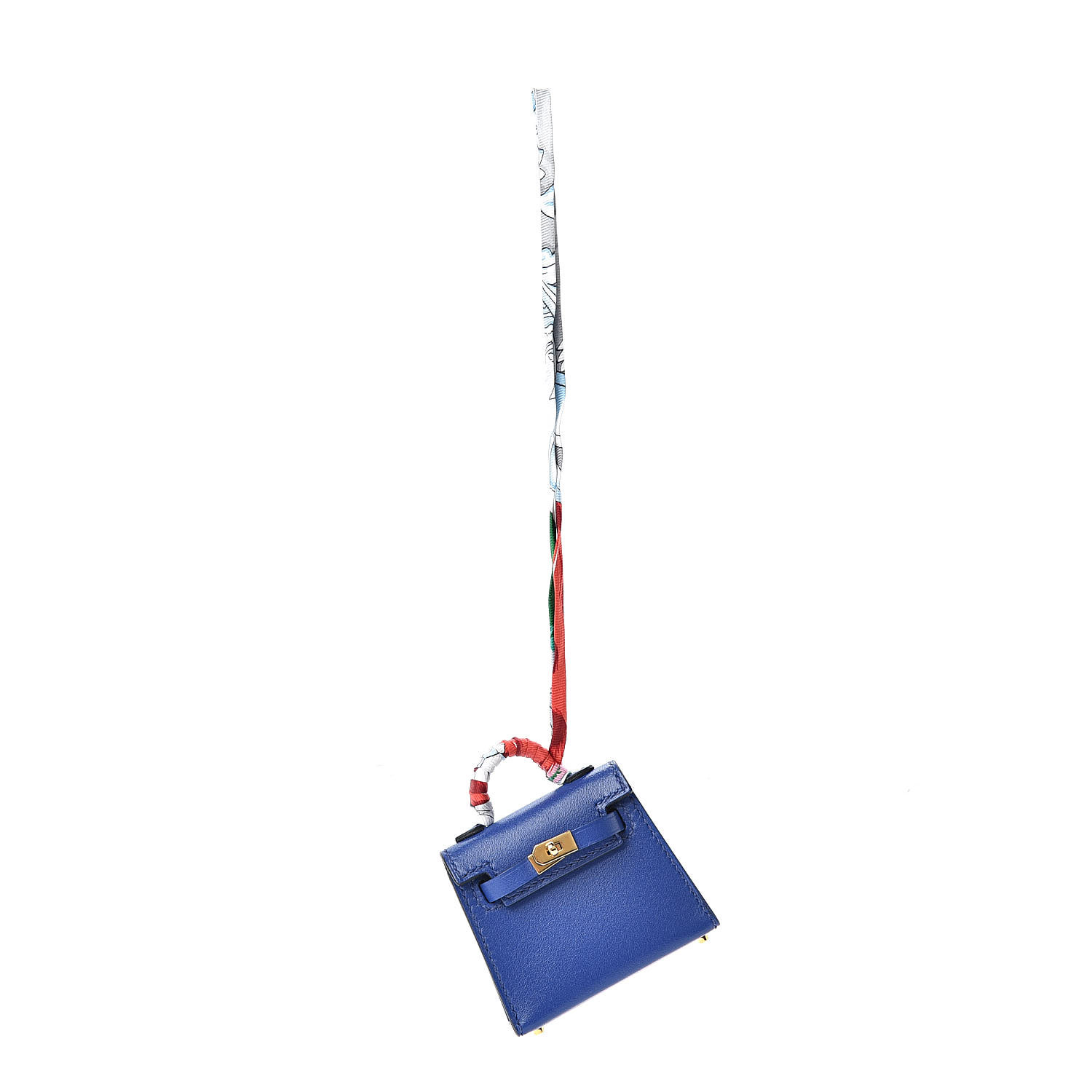 HERMES Tadelakt Mini Kelly Twilly Bag Charm Bleu Electrique 506550