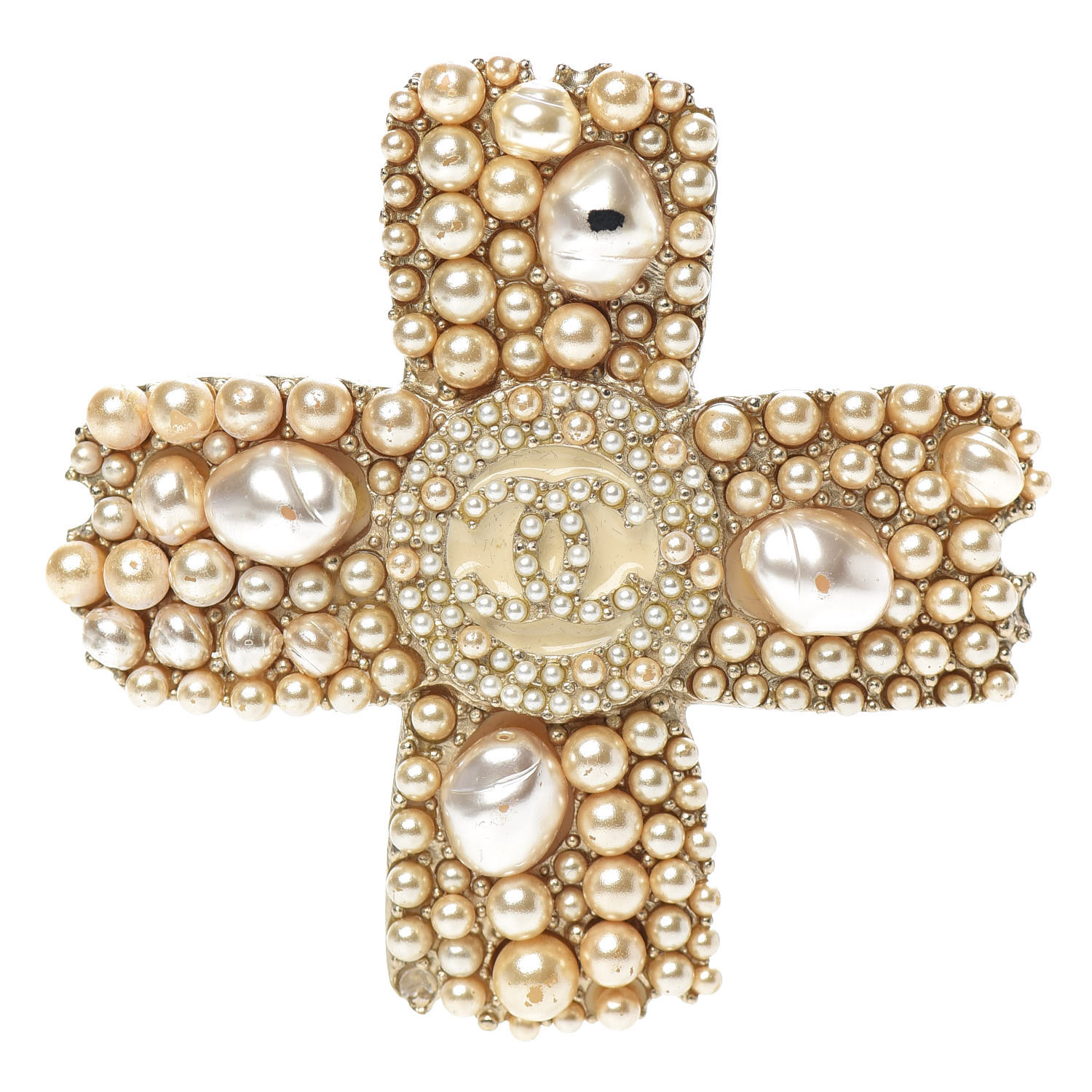 Chanel Pearl Cc Cross Brooch Gold Fashionphile