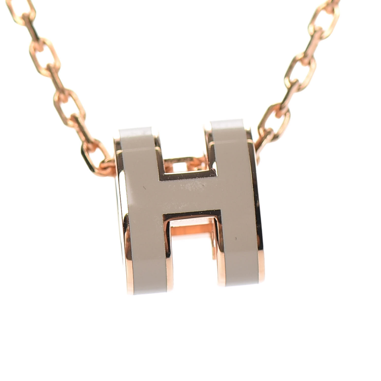HERMES Lacquered Rose Gold Mini Pop H Pendant Necklace Marron Glace