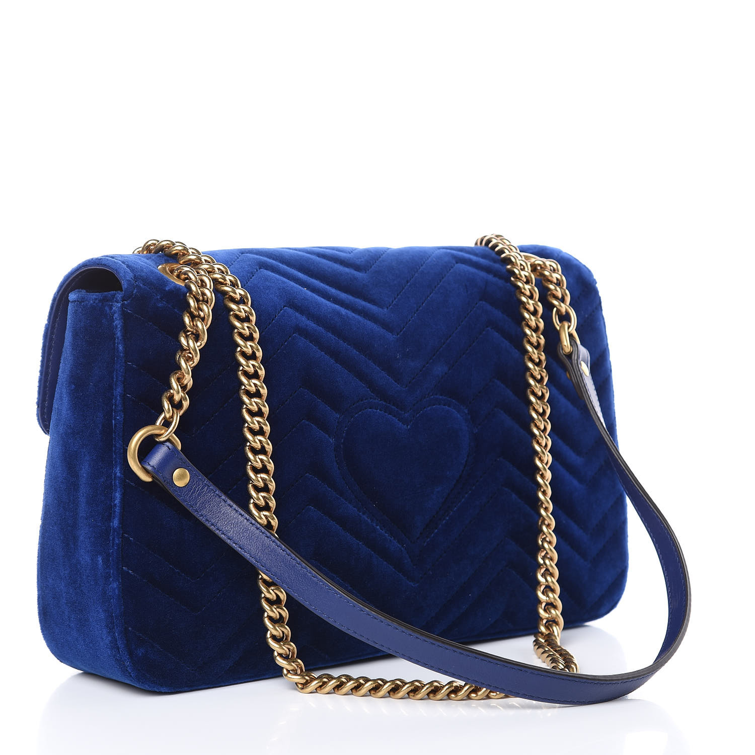 GUCCI Velvet Matelasse Medium GG Marmont Shoulder Bag Cobalt Blue 439939