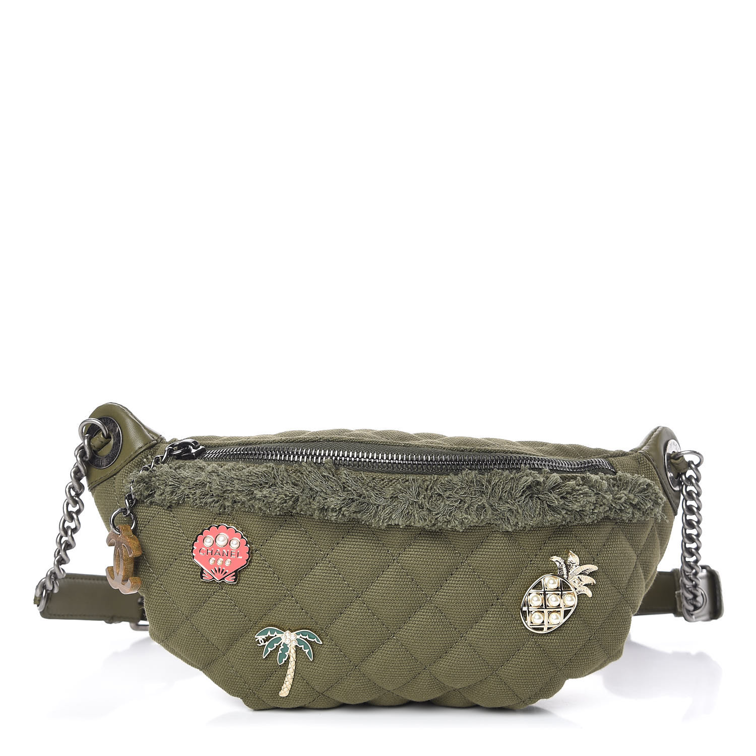 Chanel Canvas Lambskin Quilted Coco Cuba Charms Waist Bag Khaki Chanel Canvas Lambskin Quilted Coco Cuba Charms Waist Bag Khaki