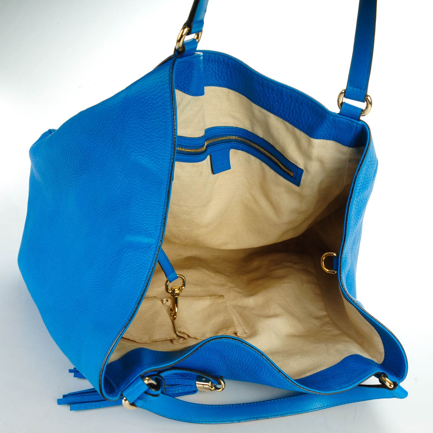 GUCCI Pebbled Calfskin Large Soho Shoulder Bag Riviera Blue 152942