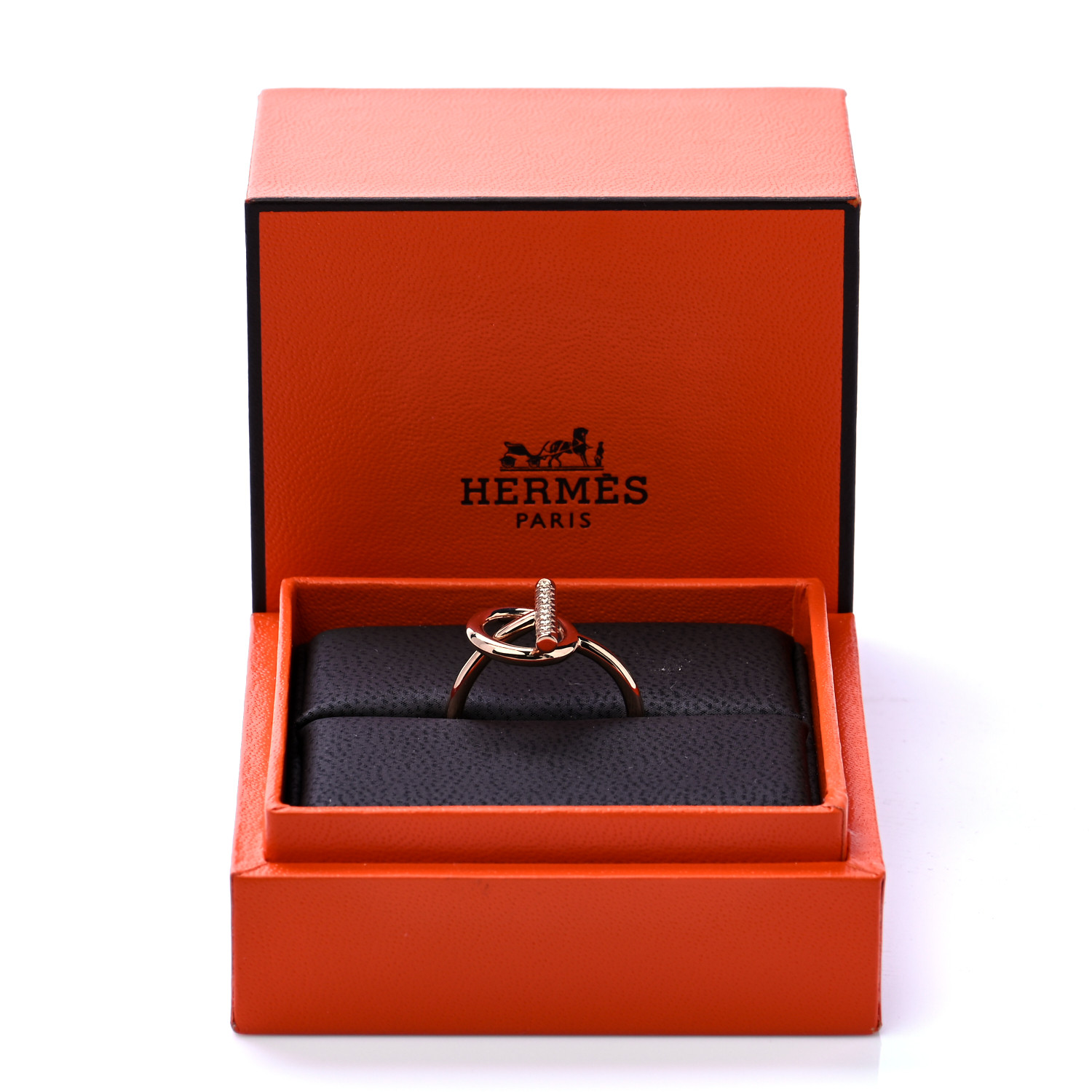 HERMES 18K Rose Gold Diamond PM Echappee Ring 54 6.75 770527 | FASHIONPHILE