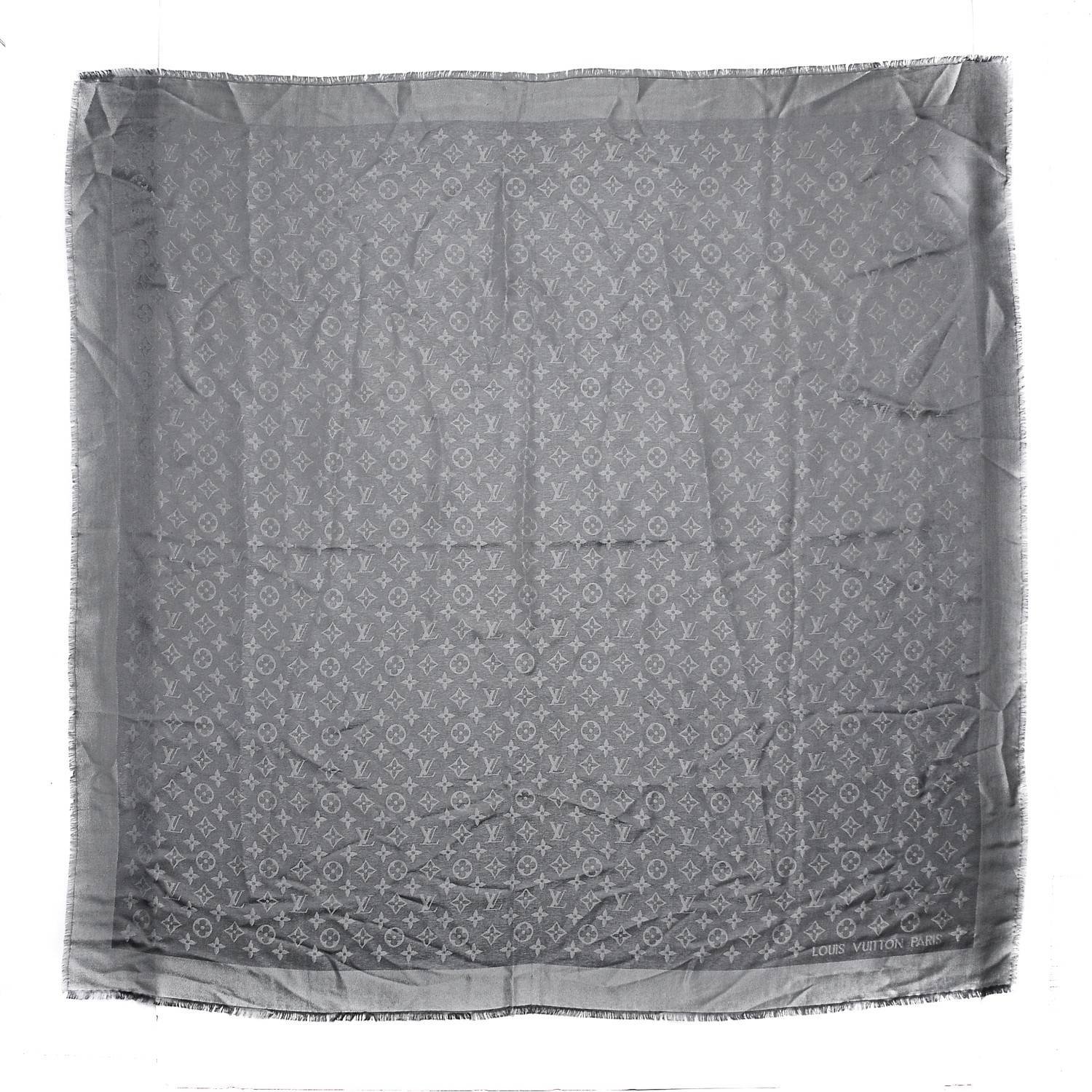 LOUIS VUITTON Silk Lurex Wool Monogram Shine Shawl Charcoal Grey 187062