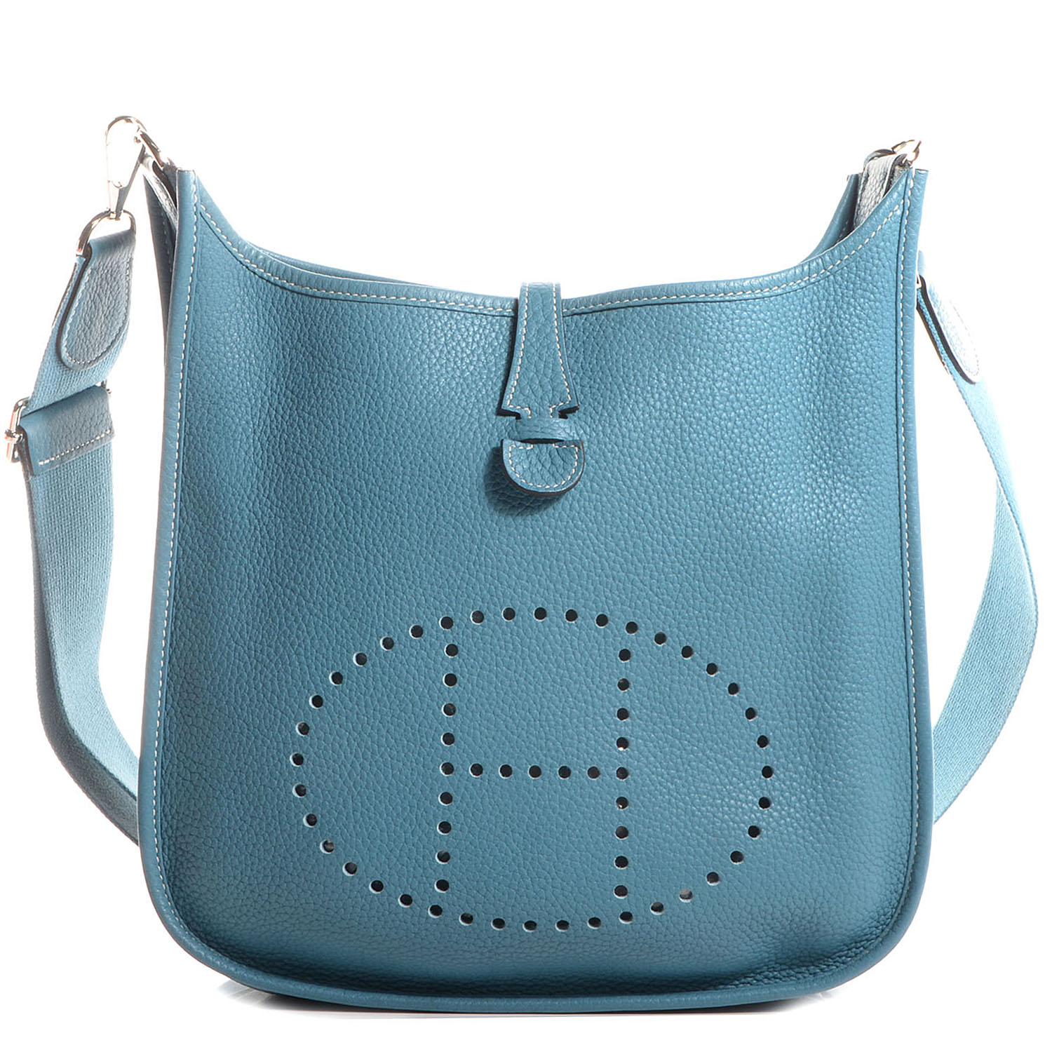 HERMES Taurillon Clemence Evelyne III PM Blue Jean 68386 | FASHIONPHILE