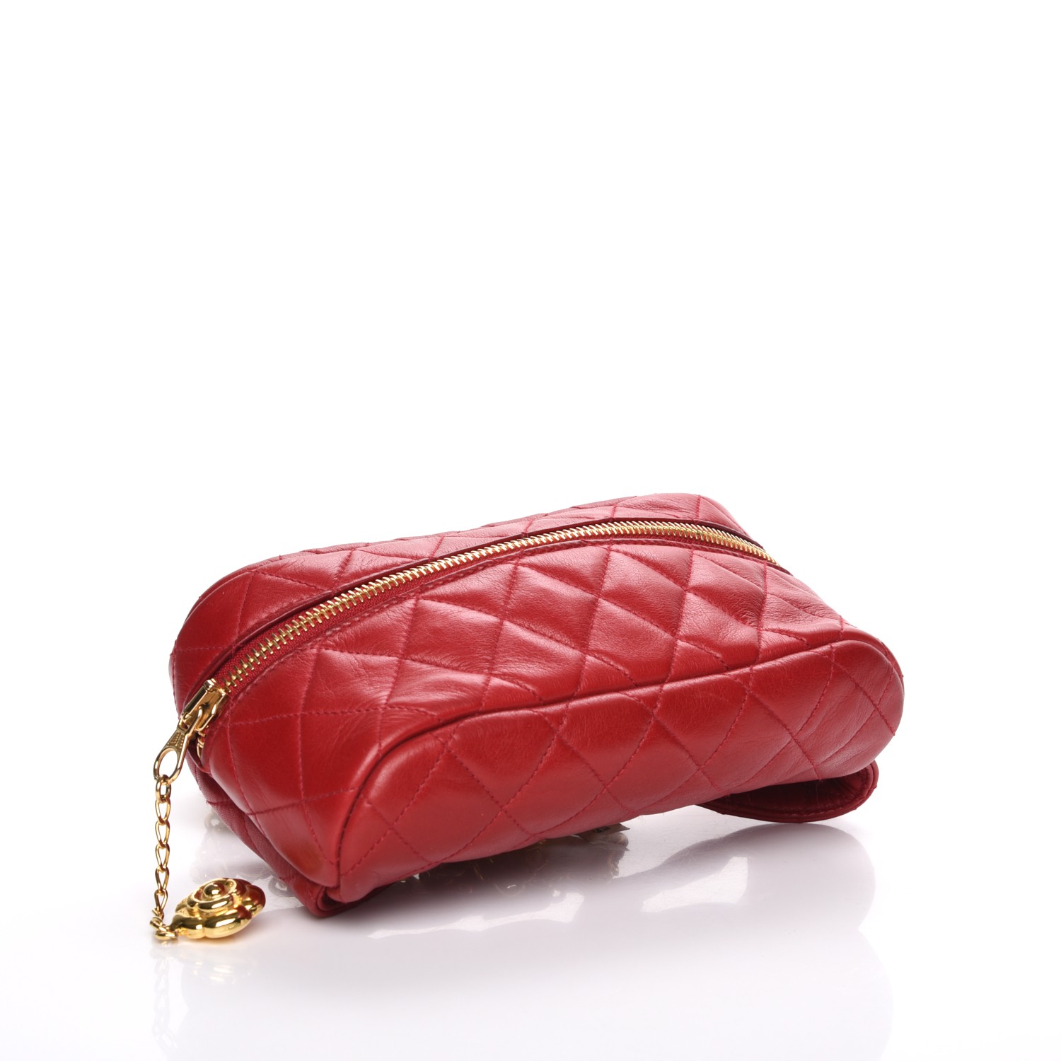 CHANEL Lambskin Quilted Belt Bag Red 215356