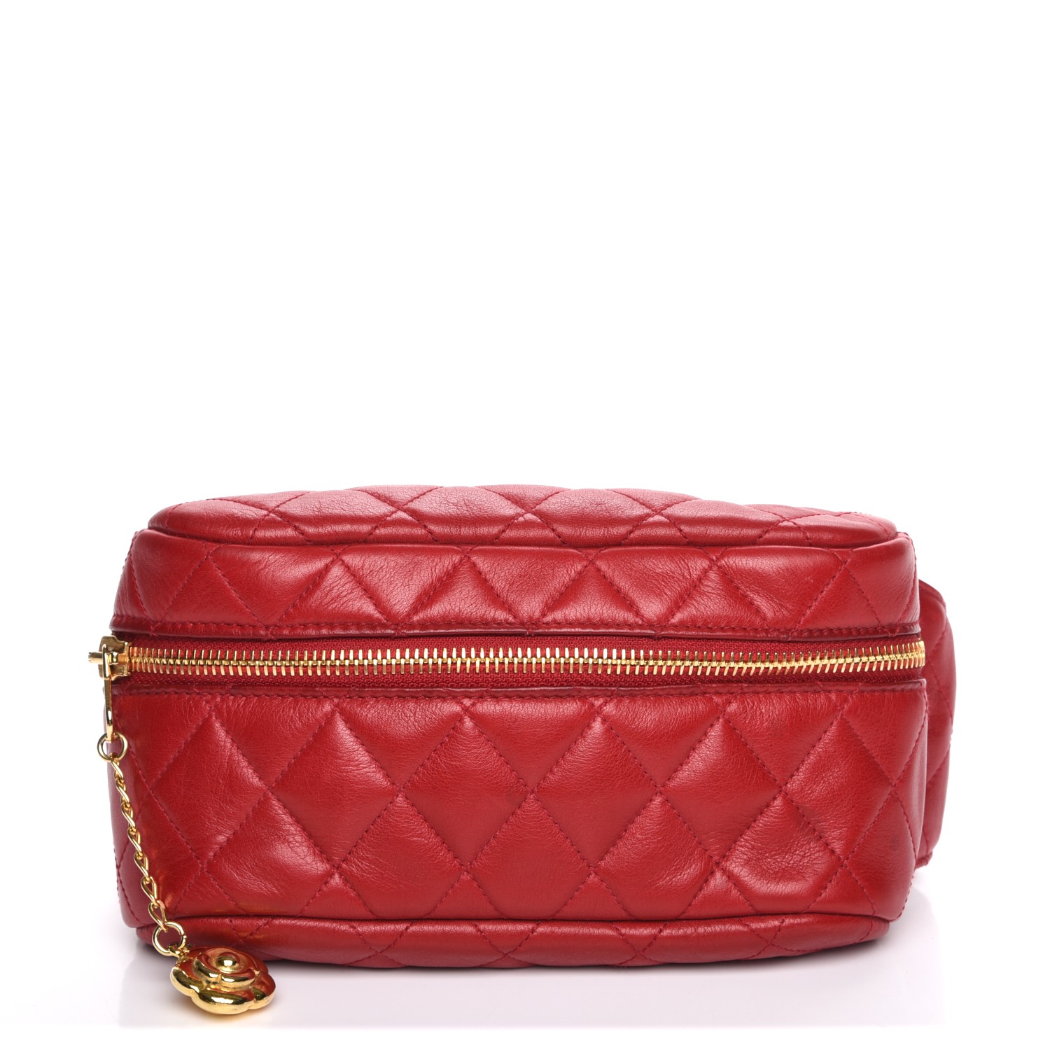 CHANEL Lambskin Quilted Belt Bag Red 215356