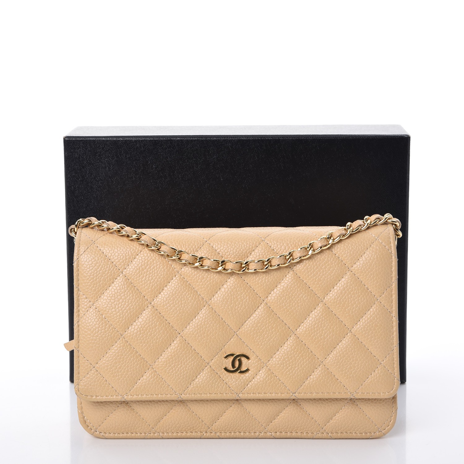 CHANEL Caviar Quilted Wallet On Chain WOC Beige Clair 250222 FASHIONPHILE
