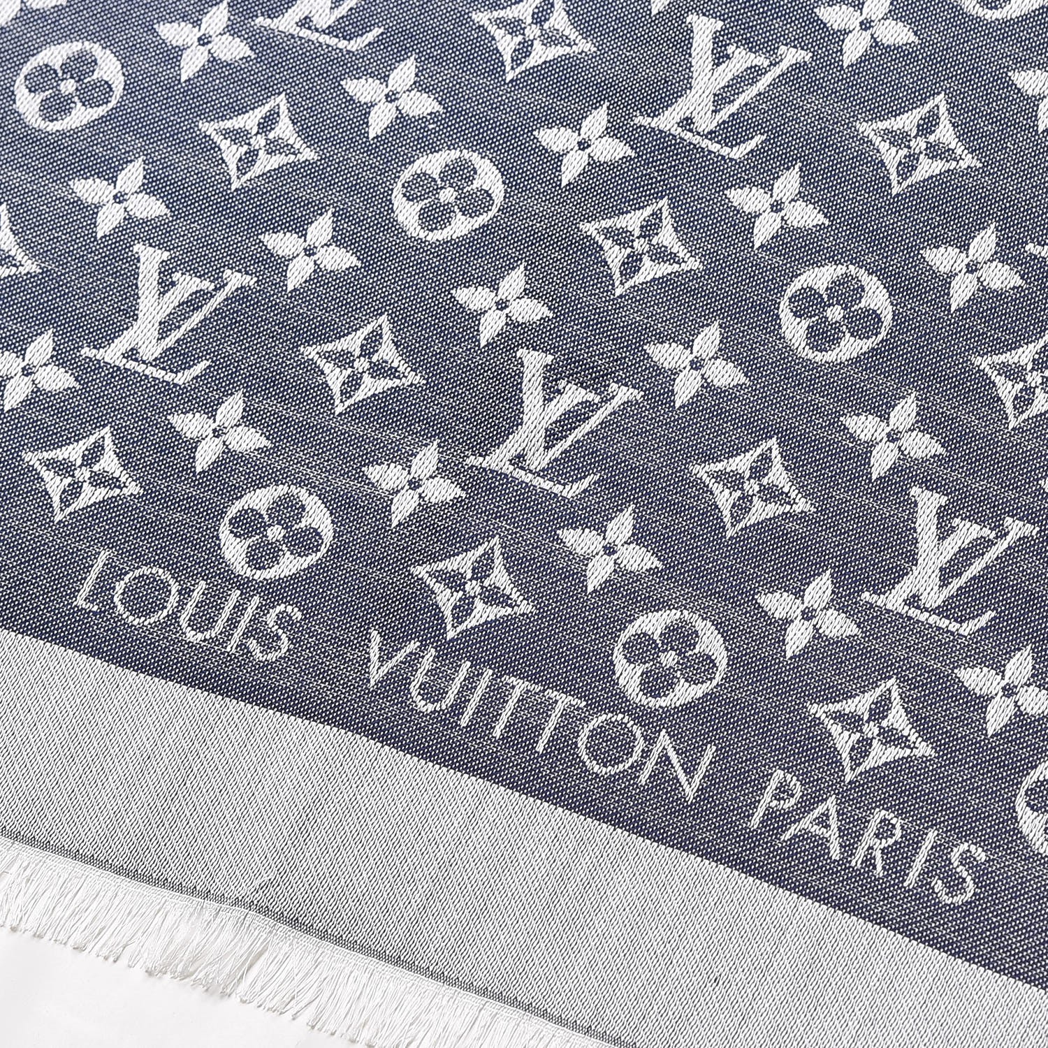 LOUIS VUITTON Silk Wool Monogram Denim Shawl Blue 249928