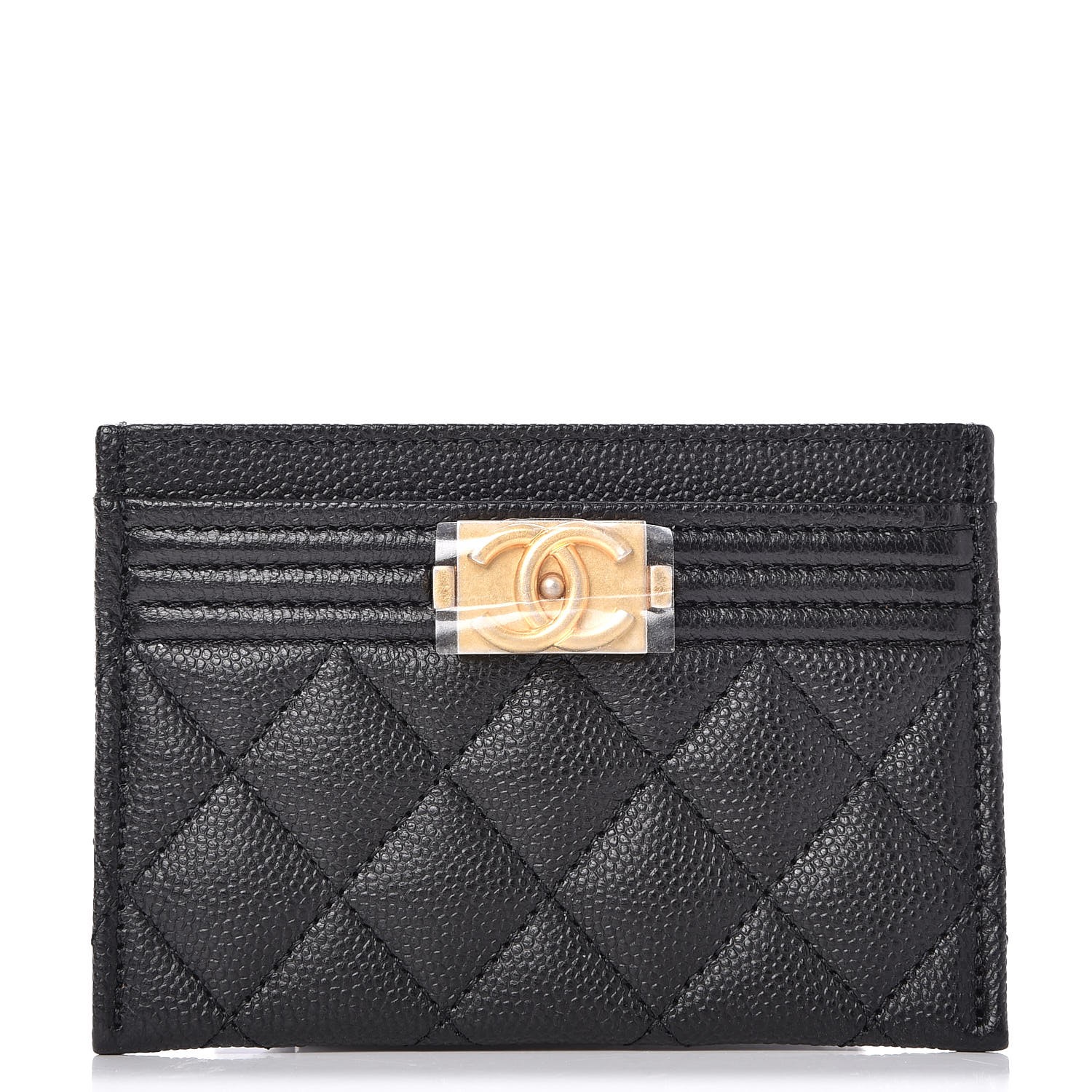 CHANEL Caviar Quilted Boy Card Holder Black 250254
