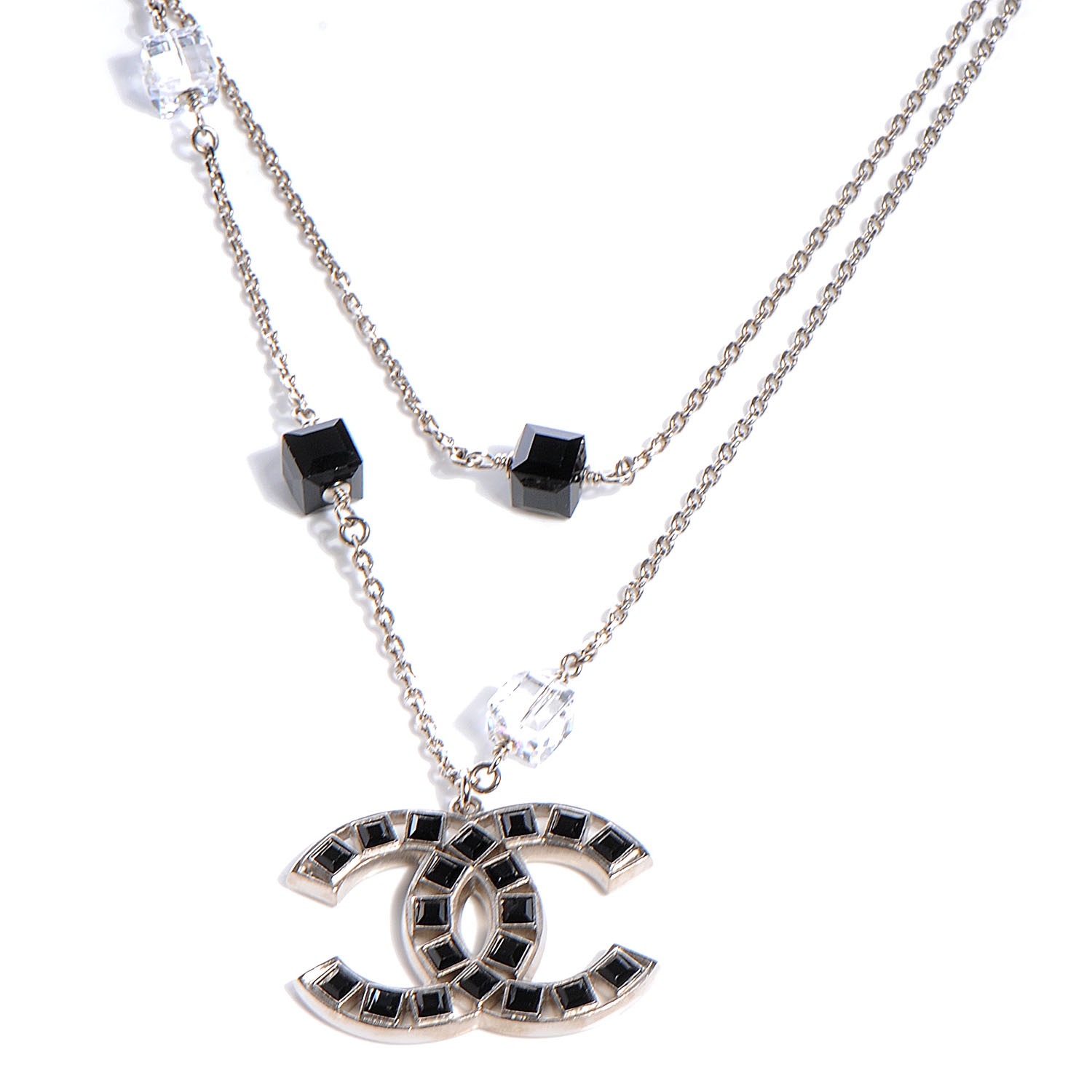 CHANEL Swarovski Crystal Large CC Double Strand Necklace Black 56232