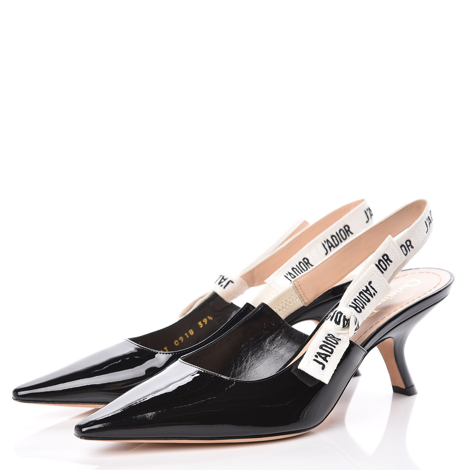 CHRISTIAN DIOR Patent J'Adior Ribbon Slingback Pumps 39.5 Black 398528