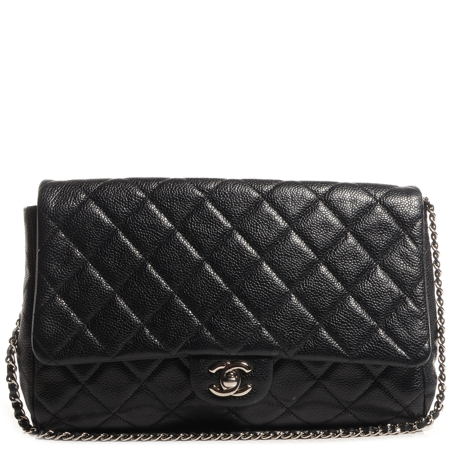 CHANEL Caviar Quilted Clutch With Chain Flap Black 73195