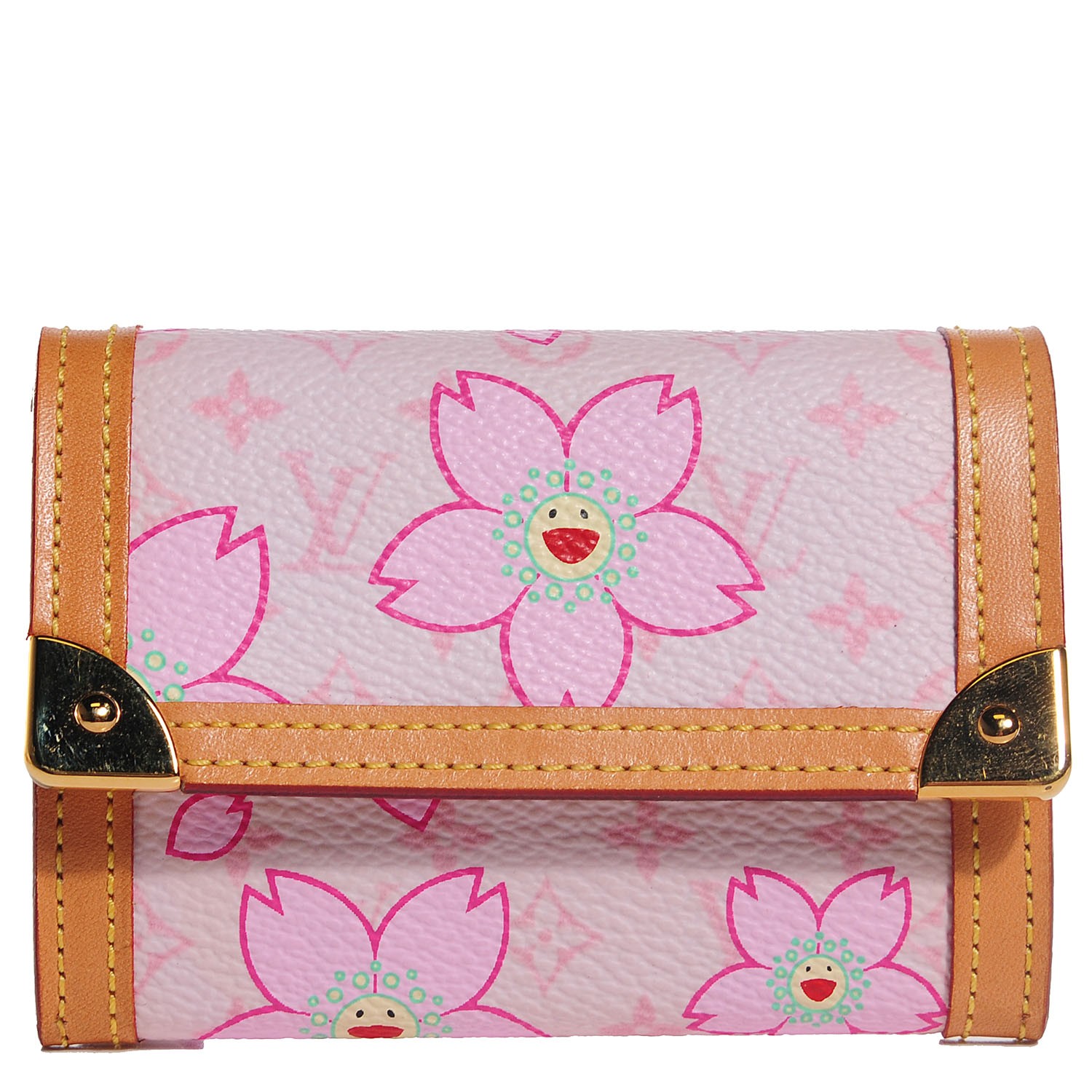 LOUIS VUITTON Cherry Blossom Porte-Monnaie Plat Coin Purse Pink 106729