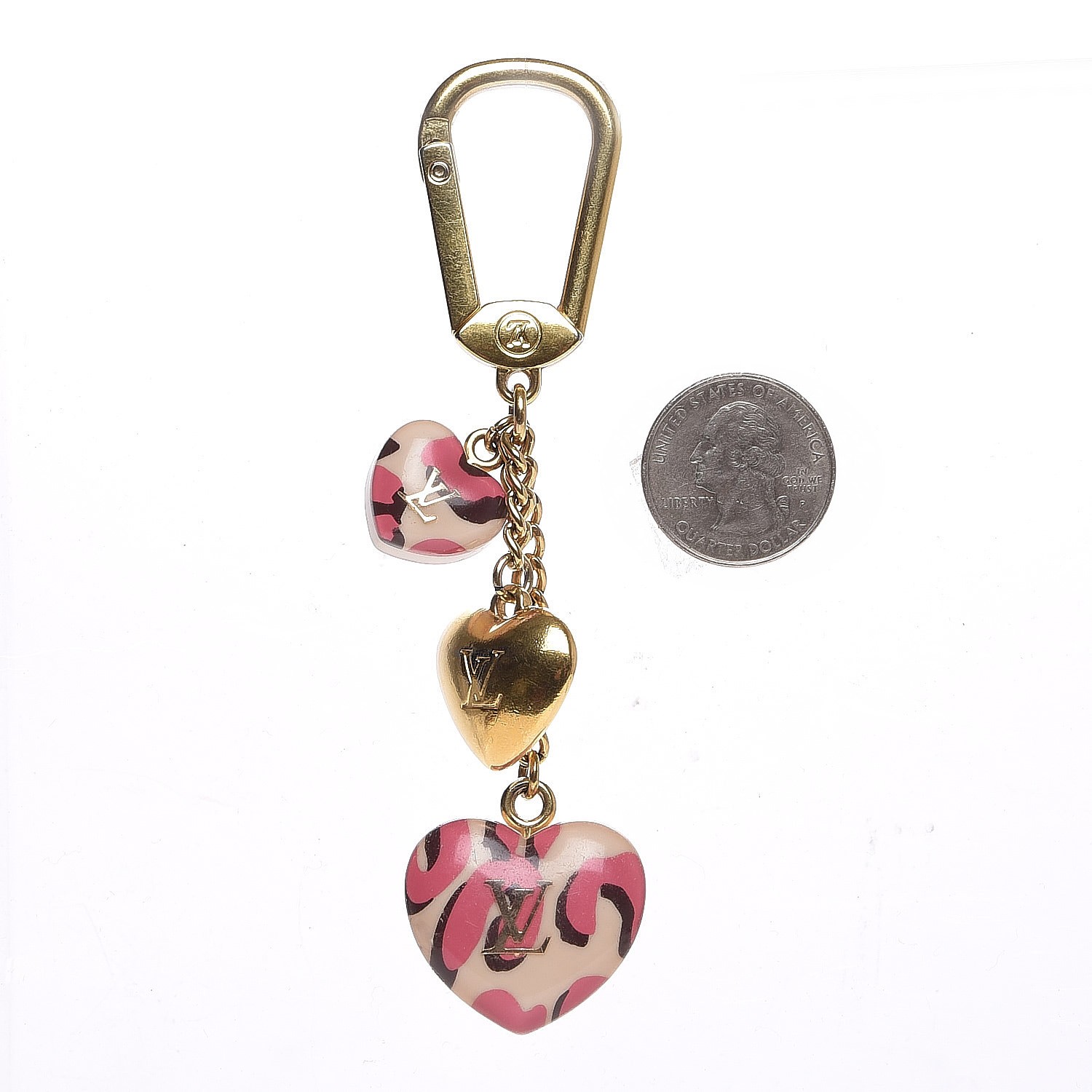 Auth Louis Vuitton Monogram Porte Monnaie Coeur Heart Coin Purse Bag Charm  Pink