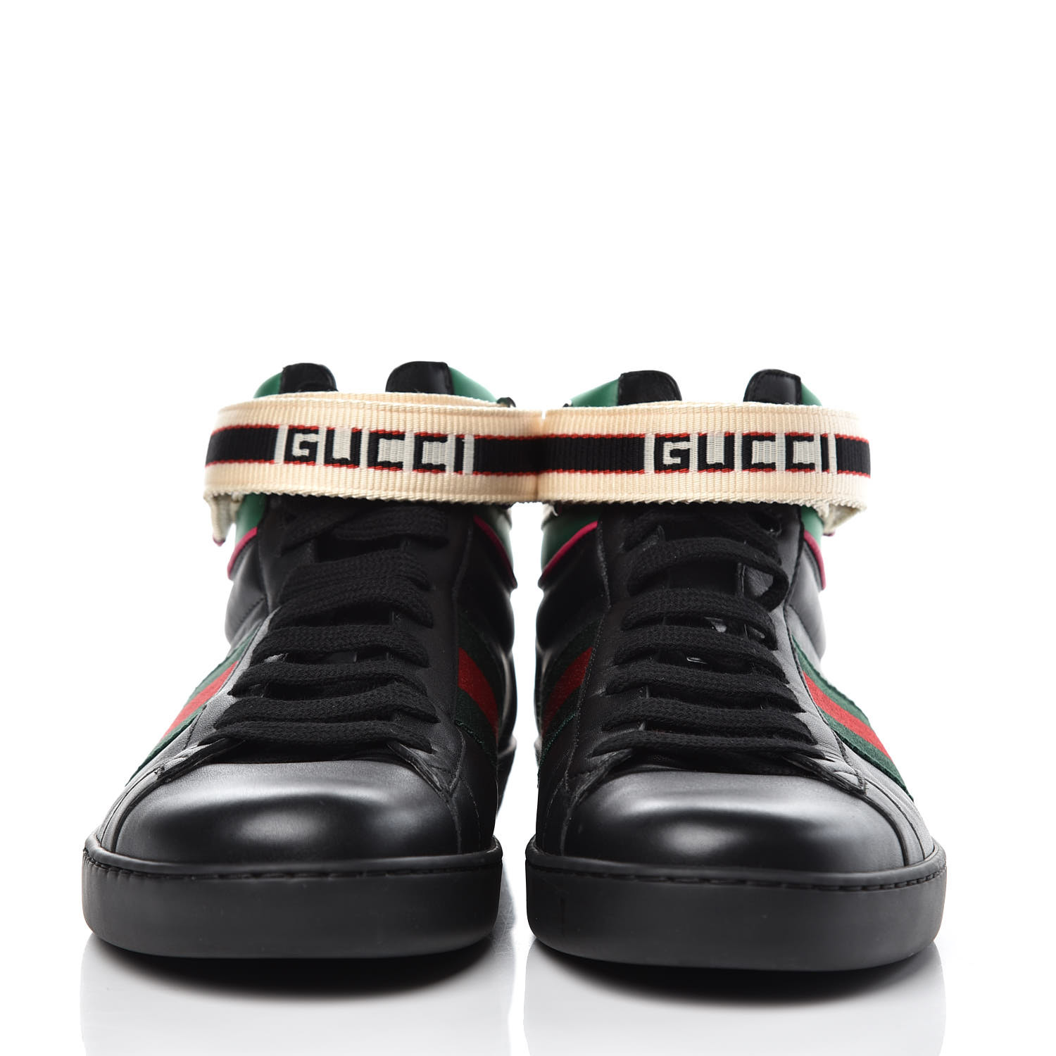 Download GUCCI Calfskin Mens High Top Ace Stripe Sneakers 7 Black ...