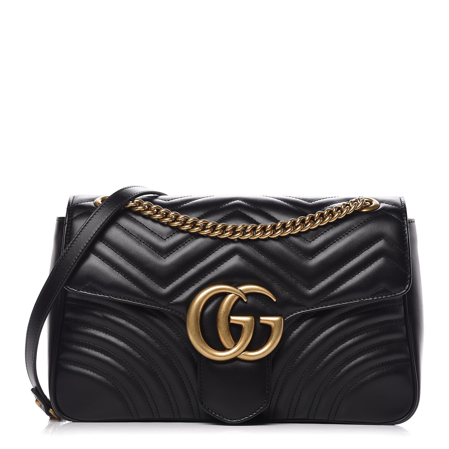 GUCCI Calfskin Matelasse Medium GG Marmont Shoulder Bag Black 346383