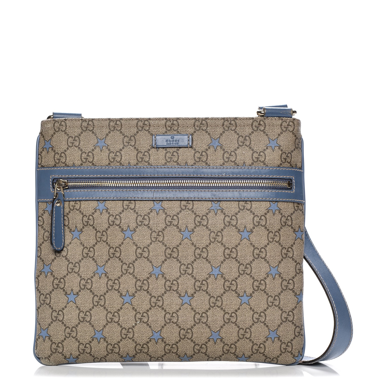 GUCCI Monogram GG Supreme Stars Small Flat Messenger Bag Light Blue 203307