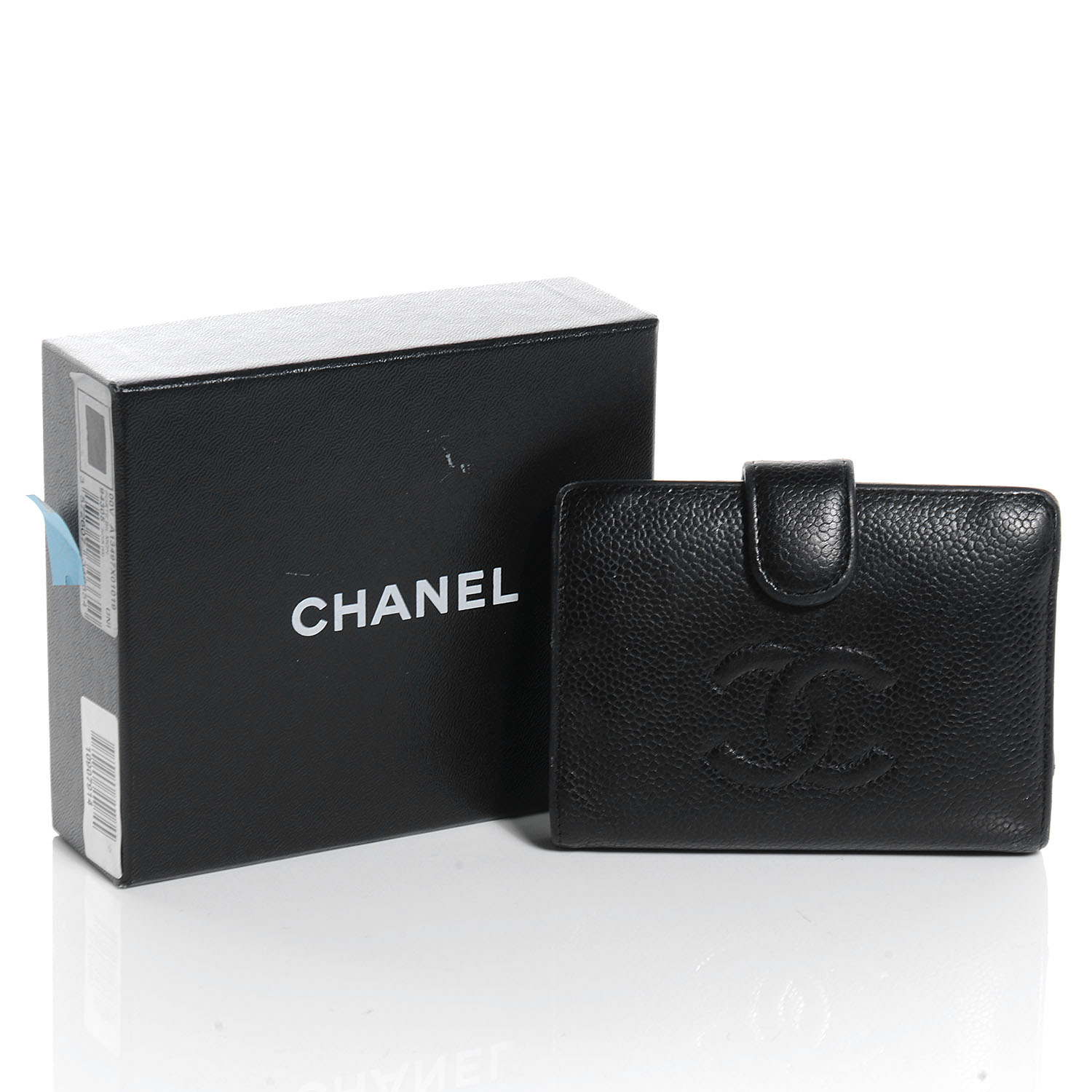 CHANEL Caviar CC French Wallet Black 56444