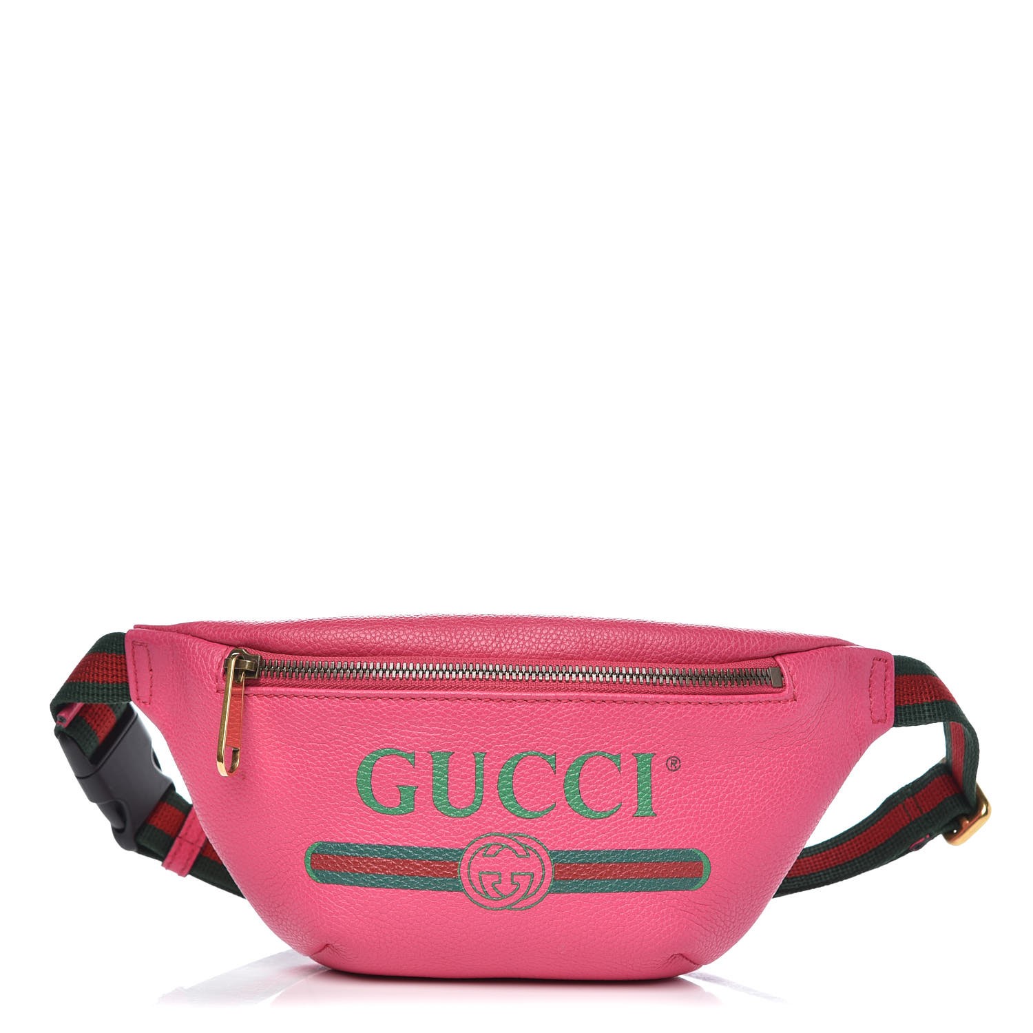GUCCI Grained Calfskin Small Gucci Print Belt Bag Pink 344985